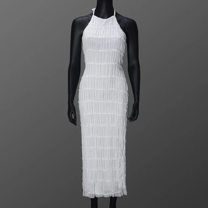 Ethereal Muse | Backless Pleated Halter Maxi Dress - Image 6