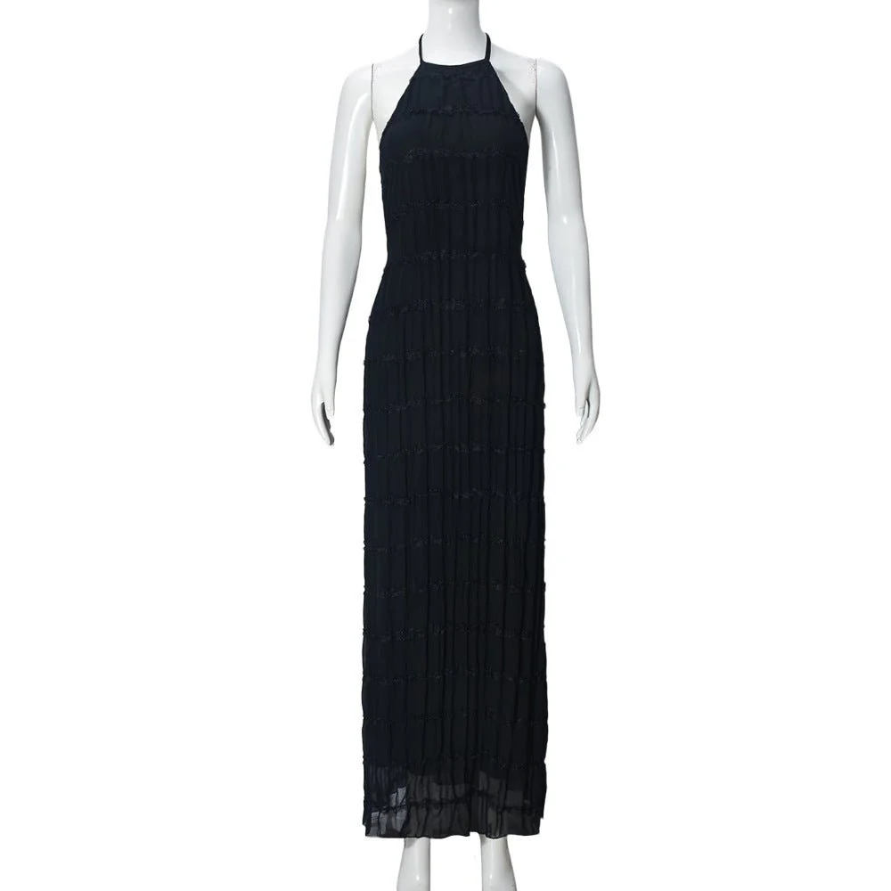 Ethereal Muse | Backless Pleated Halter Maxi Dress - Image 7