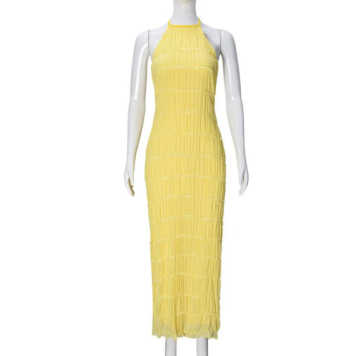 Ethereal Muse | Backless Pleated Halter Maxi Dress - Image 8