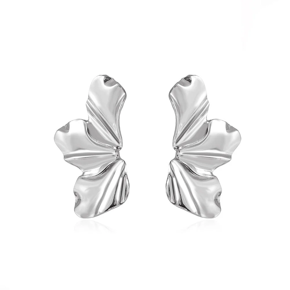 European and American retro exaggerated golden flower earrings simple temperament matte irregular petal earrings alloy earrings for women - Image 2