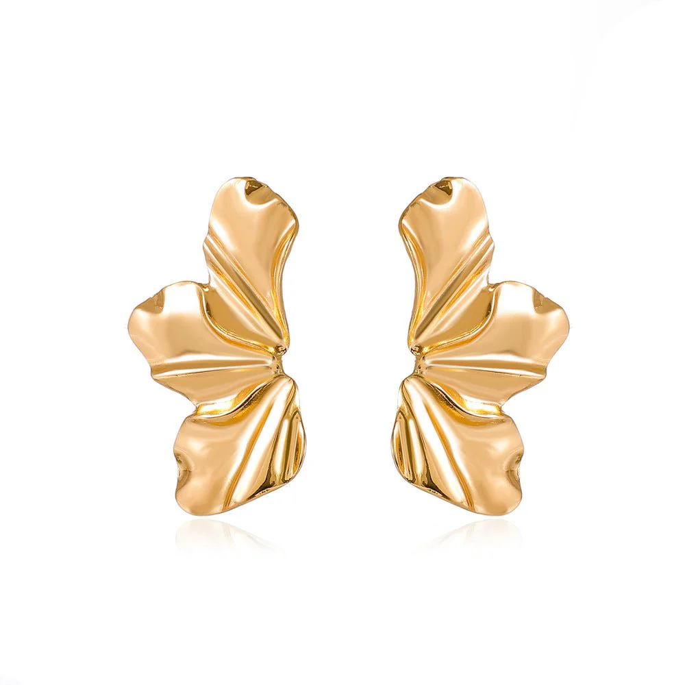 European and American retro exaggerated golden flower earrings simple temperament matte irregular petal earrings alloy earrings for women - Image 4