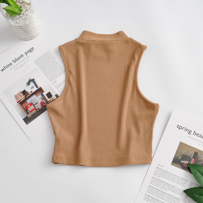 European and American summer new retro small high collar vest women's elastic slim fit short style navel-exposed sleeveless sports top FD - Image 11
