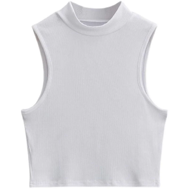 European and American summer new retro small high collar vest women's elastic slim fit short style navel-exposed sleeveless sports top FD - Image 14