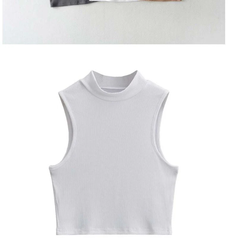 European and American summer new retro small high collar vest women's elastic slim fit short style navel-exposed sleeveless sports top FD - Image 16