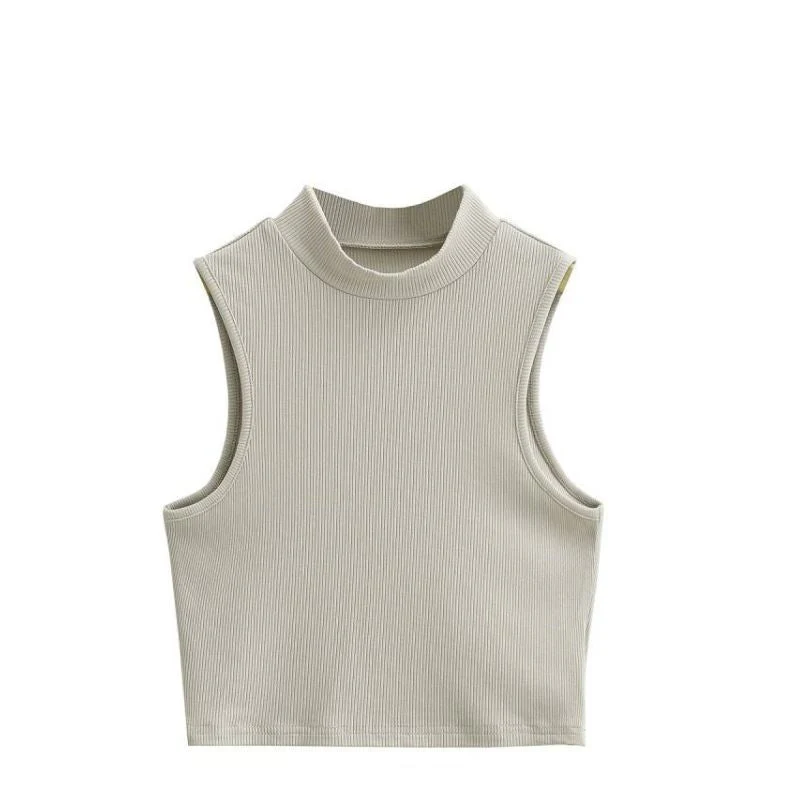 European and American summer new retro small high collar vest women's elastic slim fit short style navel-exposed sleeveless sports top FD - Image 17