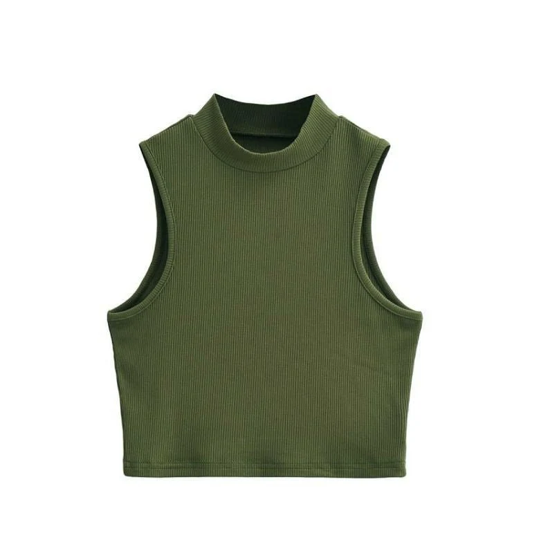 European and American summer new retro small high collar vest women's elastic slim fit short style navel-exposed sleeveless sports top FD - Image 18