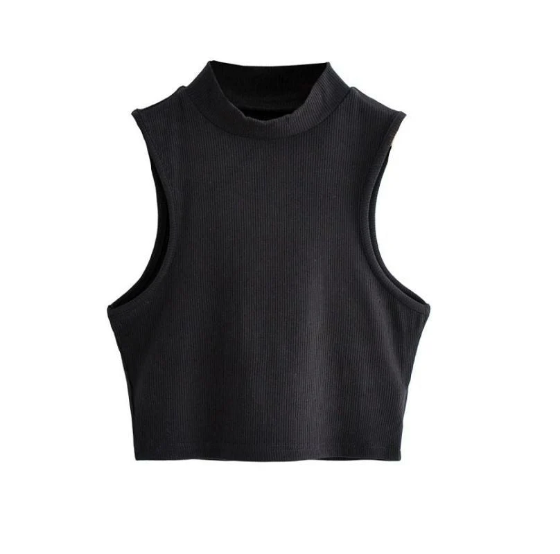 European and American summer new retro small high collar vest women's elastic slim fit short style navel-exposed sleeveless sports top FD - Image 19