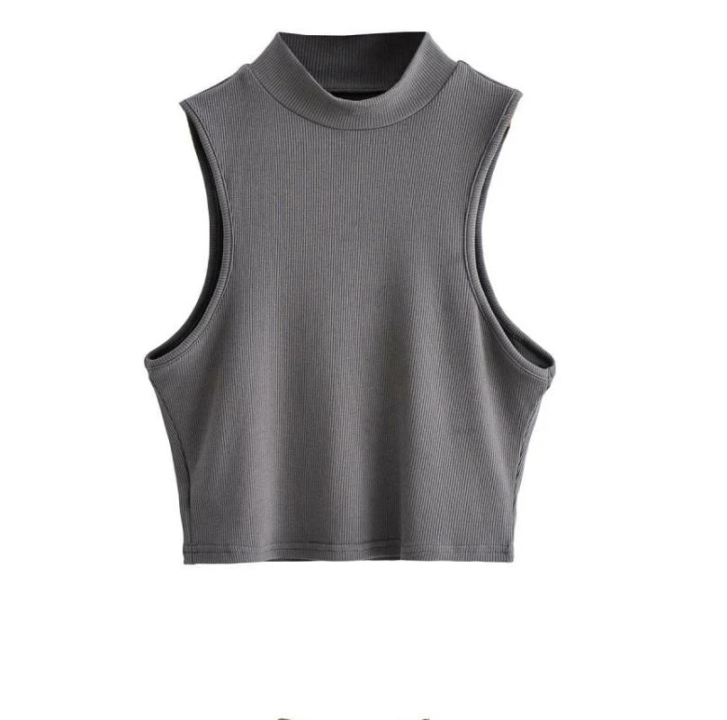 European and American summer new retro small high collar vest women's elastic slim fit short style navel-exposed sleeveless sports top FD - Image 20
