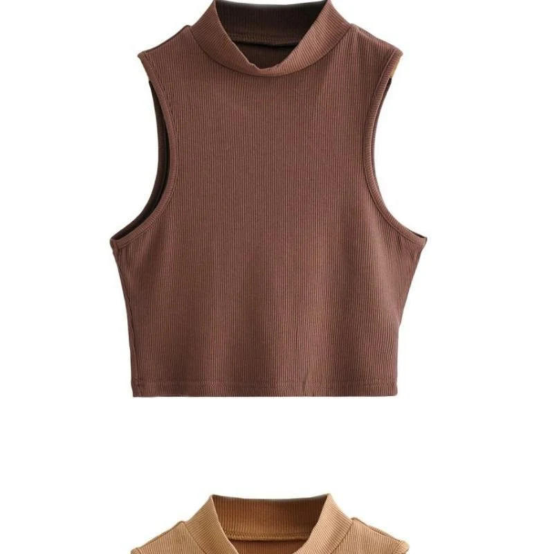European and American summer new retro small high collar vest women's elastic slim fit short style navel-exposed sleeveless sports top FD - Image 21