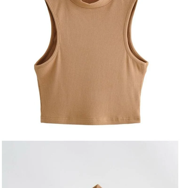 European and American summer new retro small high collar vest women's elastic slim fit short style navel-exposed sleeveless sports top FD - Image 22