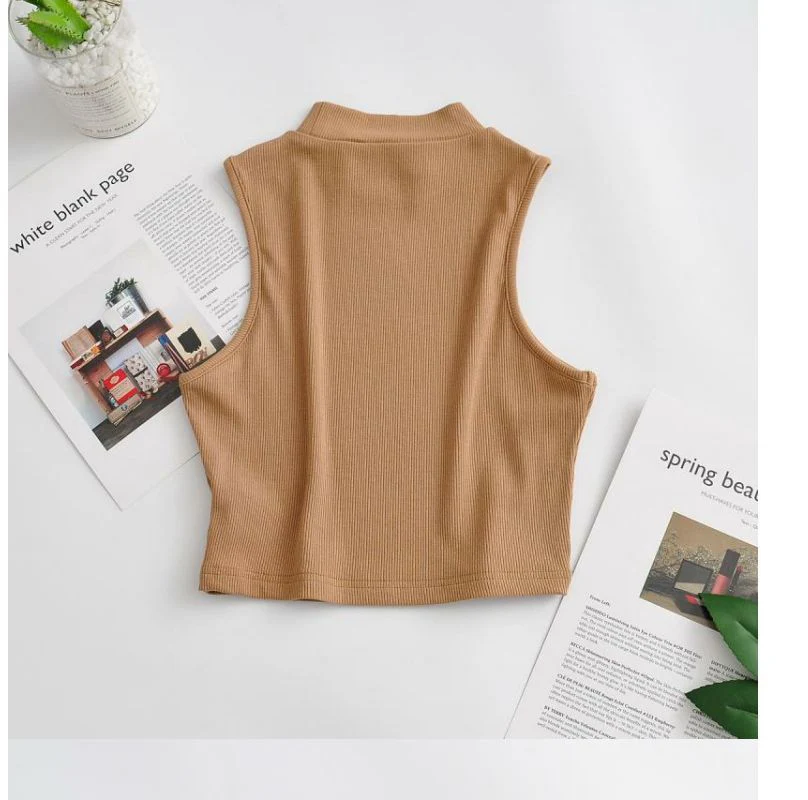 European and American summer new retro small high collar vest women's elastic slim fit short style navel-exposed sleeveless sports top FD - Image 29