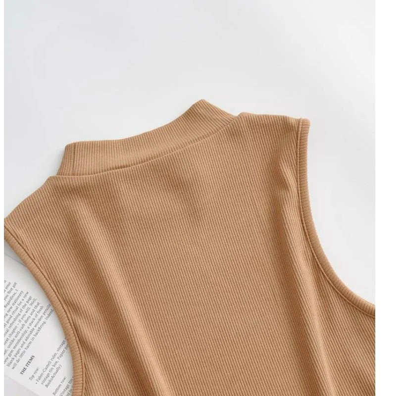 European and American summer new retro small high collar vest women's elastic slim fit short style navel-exposed sleeveless sports top FD - Image 30