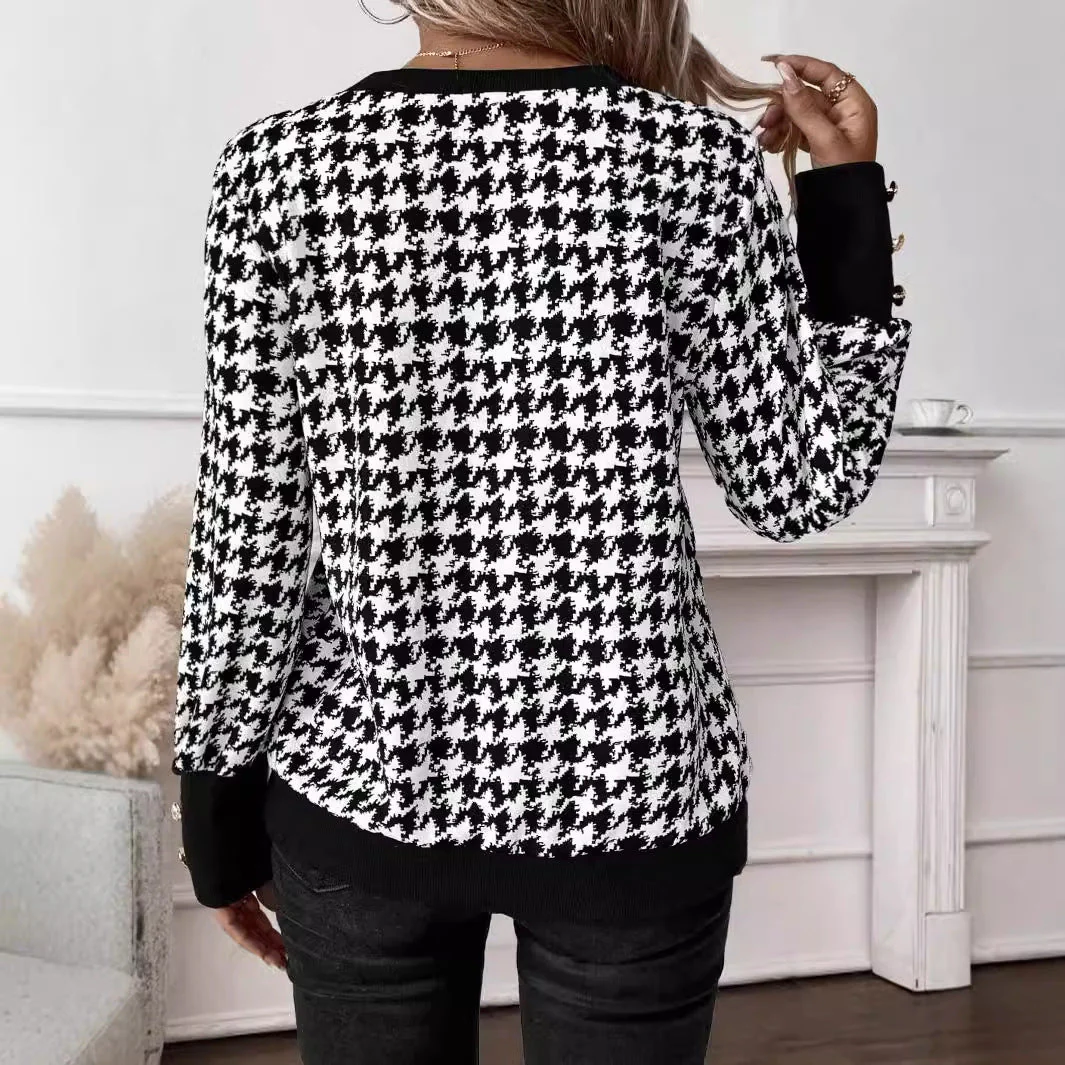 explosion spring 2025 elegant women's printing sweater V-neck long-sleeved T-shirt top women - Image 4