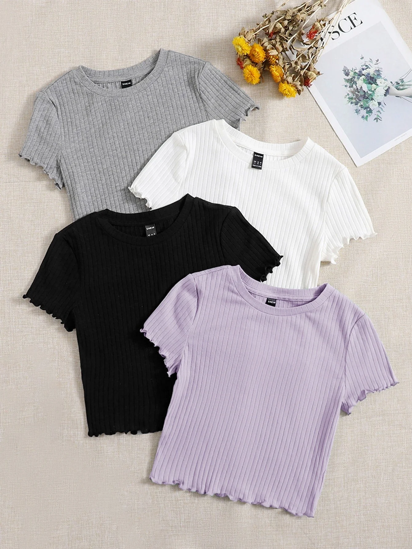 EZwear 4pcs Lettuce Trim Rib Knit Tee - Image 14