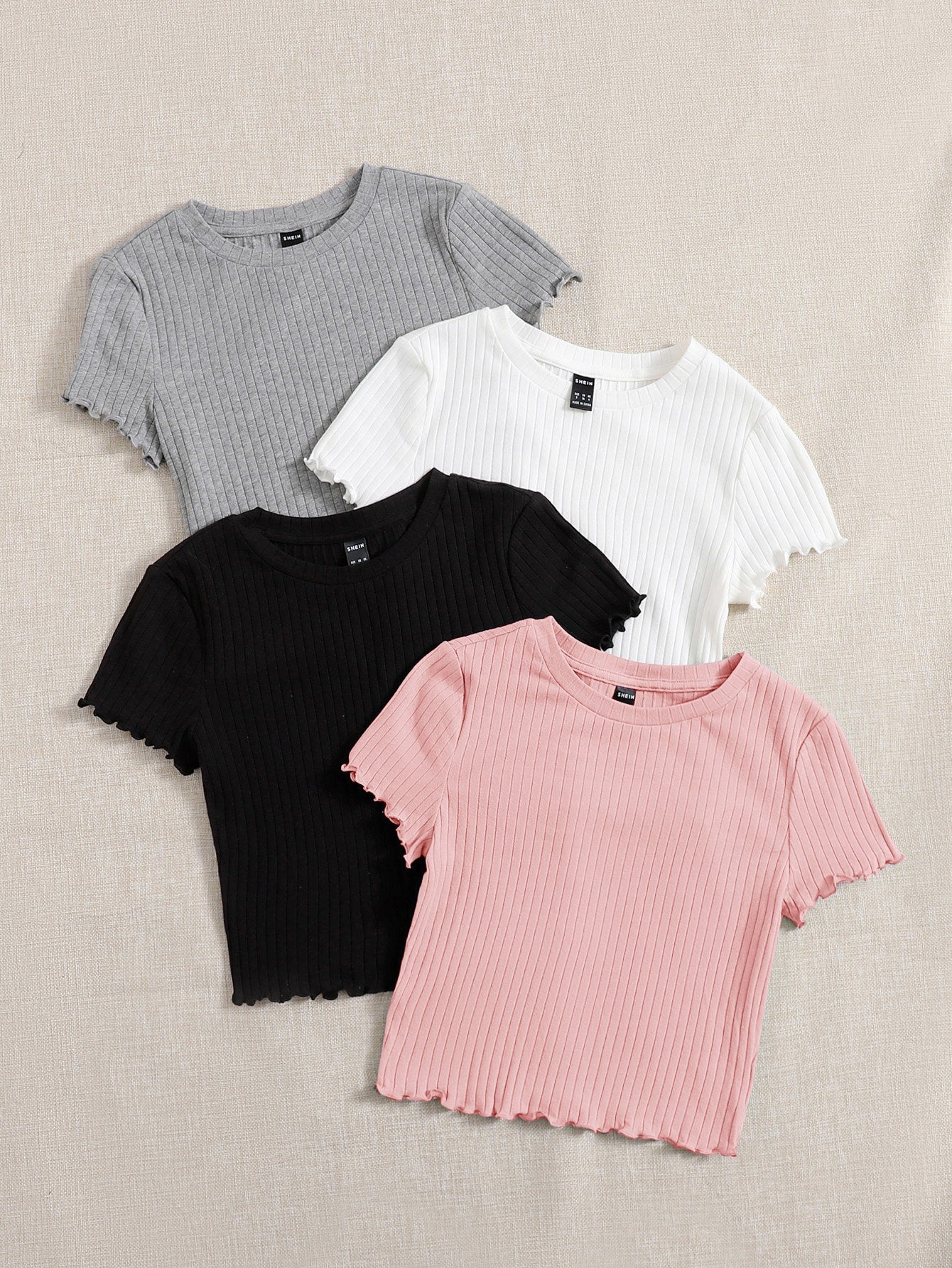 EZwear 4pcs Lettuce Trim Rib Knit Tee - Image 22