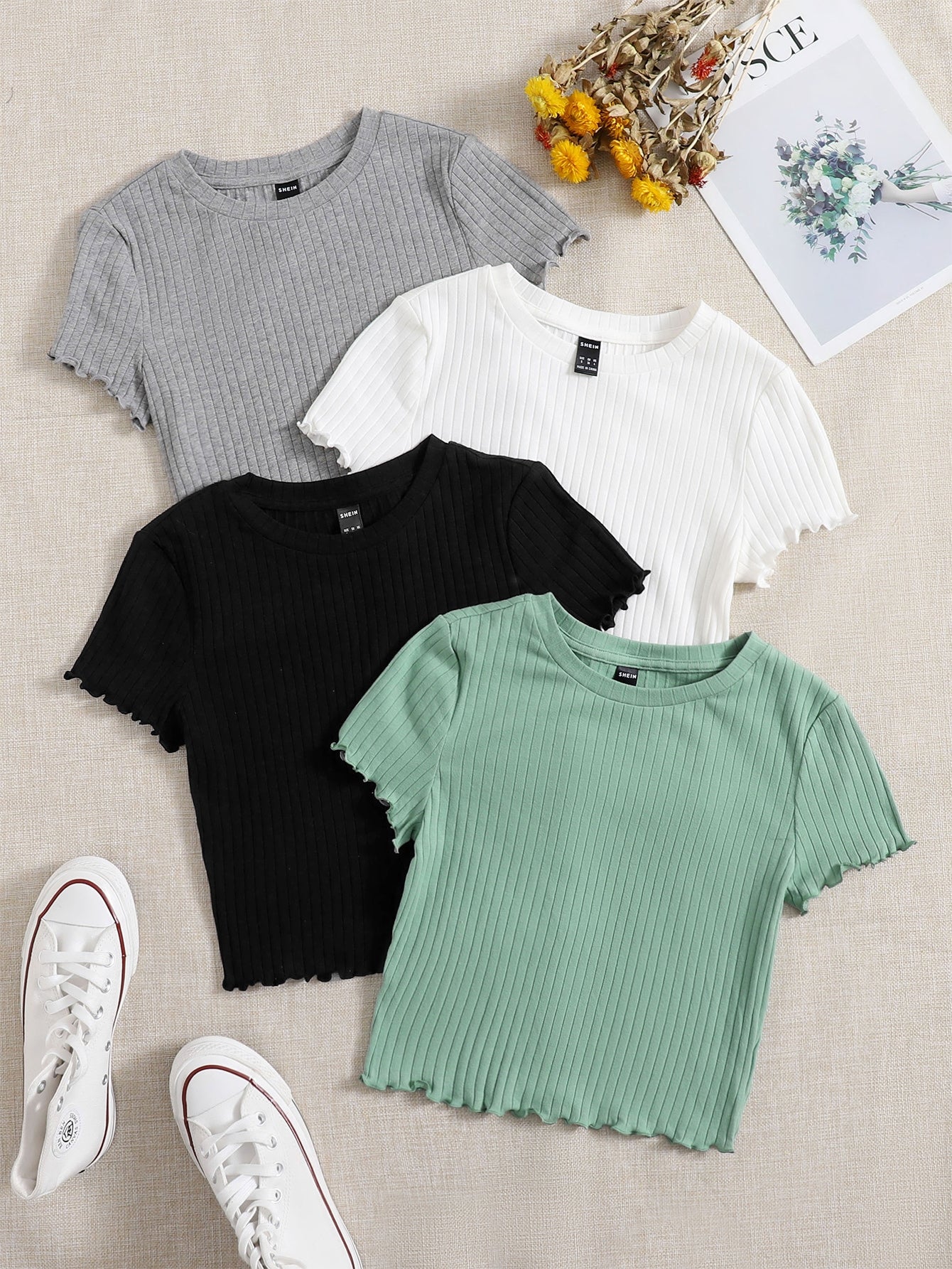 EZwear 4pcs Lettuce Trim Rib Knit Tee - Image 23