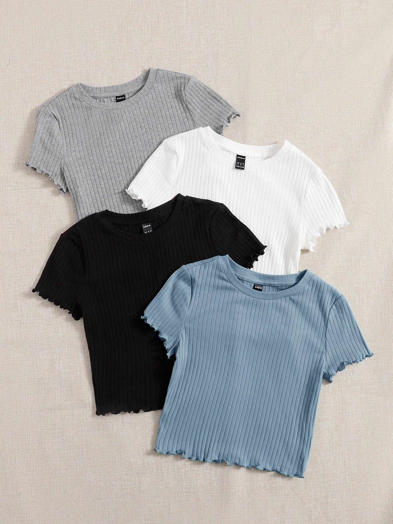 EZwear 4pcs Lettuce Trim Rib Knit Tee - Image 4