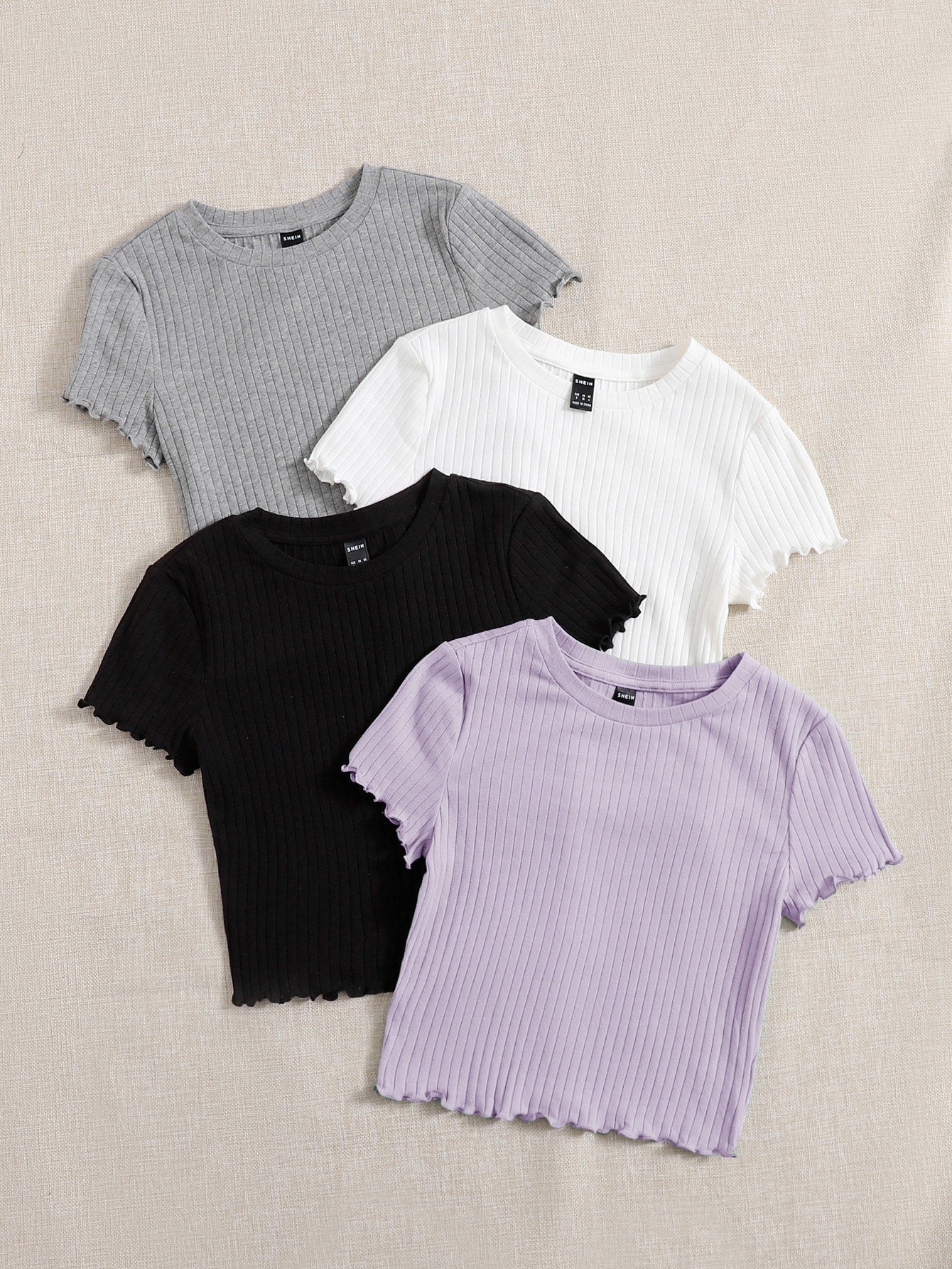 EZwear 4pcs Lettuce Trim Rib Knit Tee - Image 5