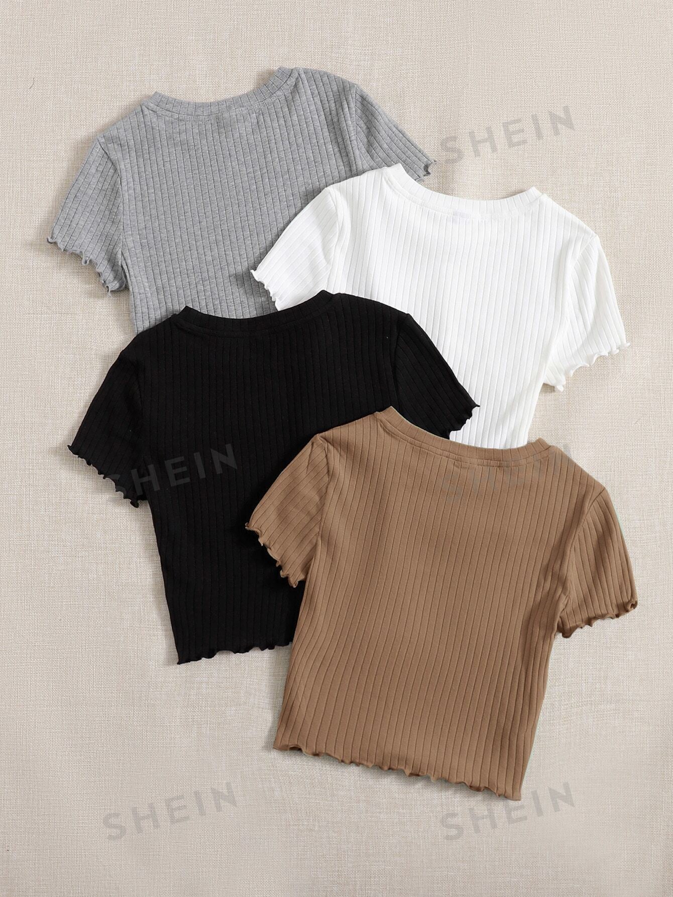 EZwear 4pcs Lettuce Trim Rib Knit Tee - Image 6
