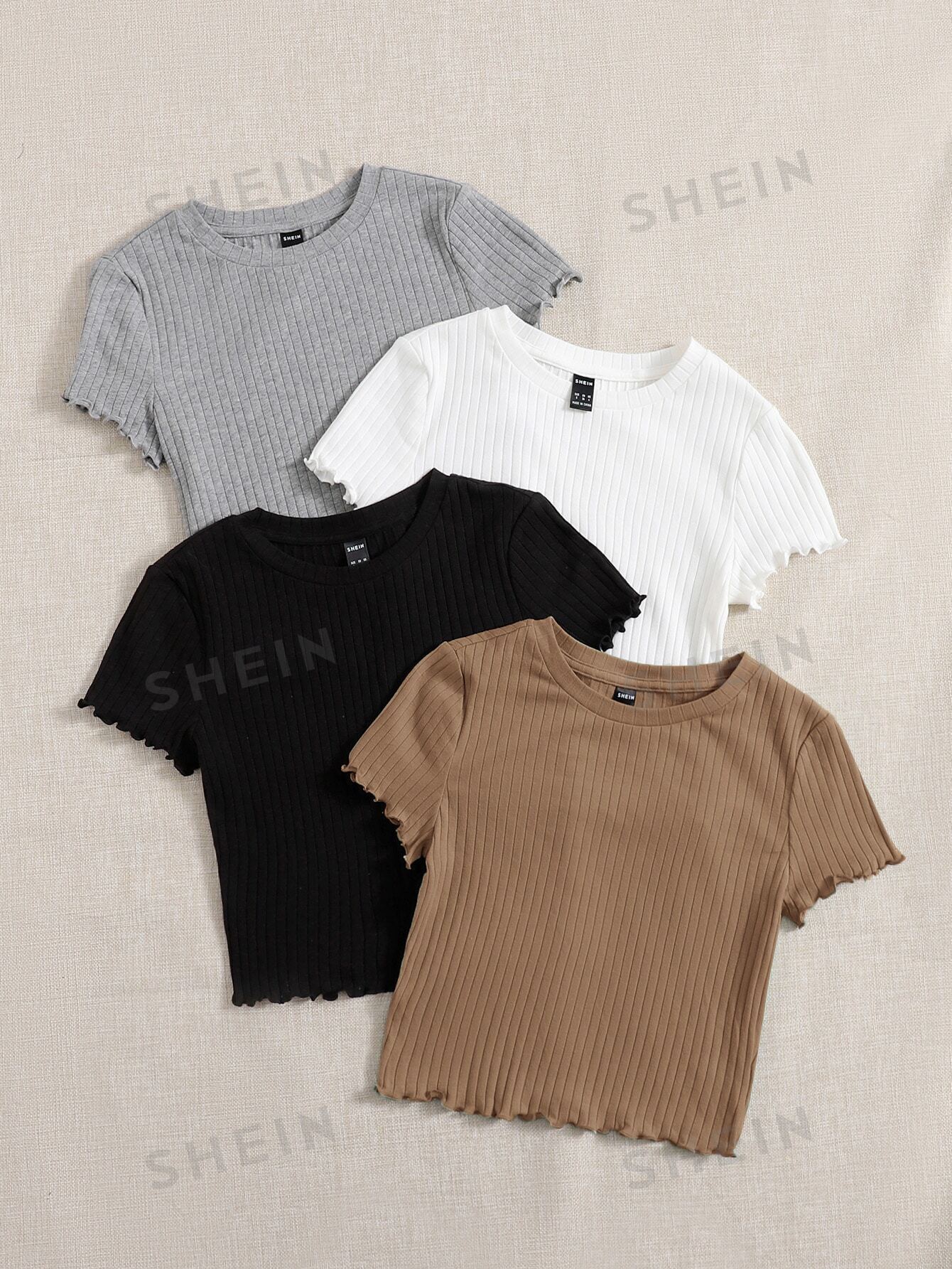 EZwear 4pcs Lettuce Trim Rib Knit Tee - Image 8