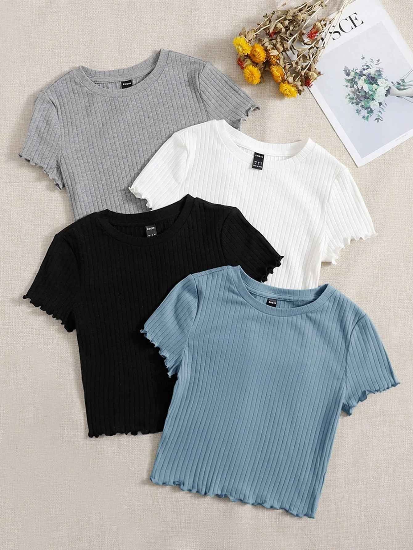 EZwear 4pcs Lettuce Trim Rib Knit Tee - Image 9