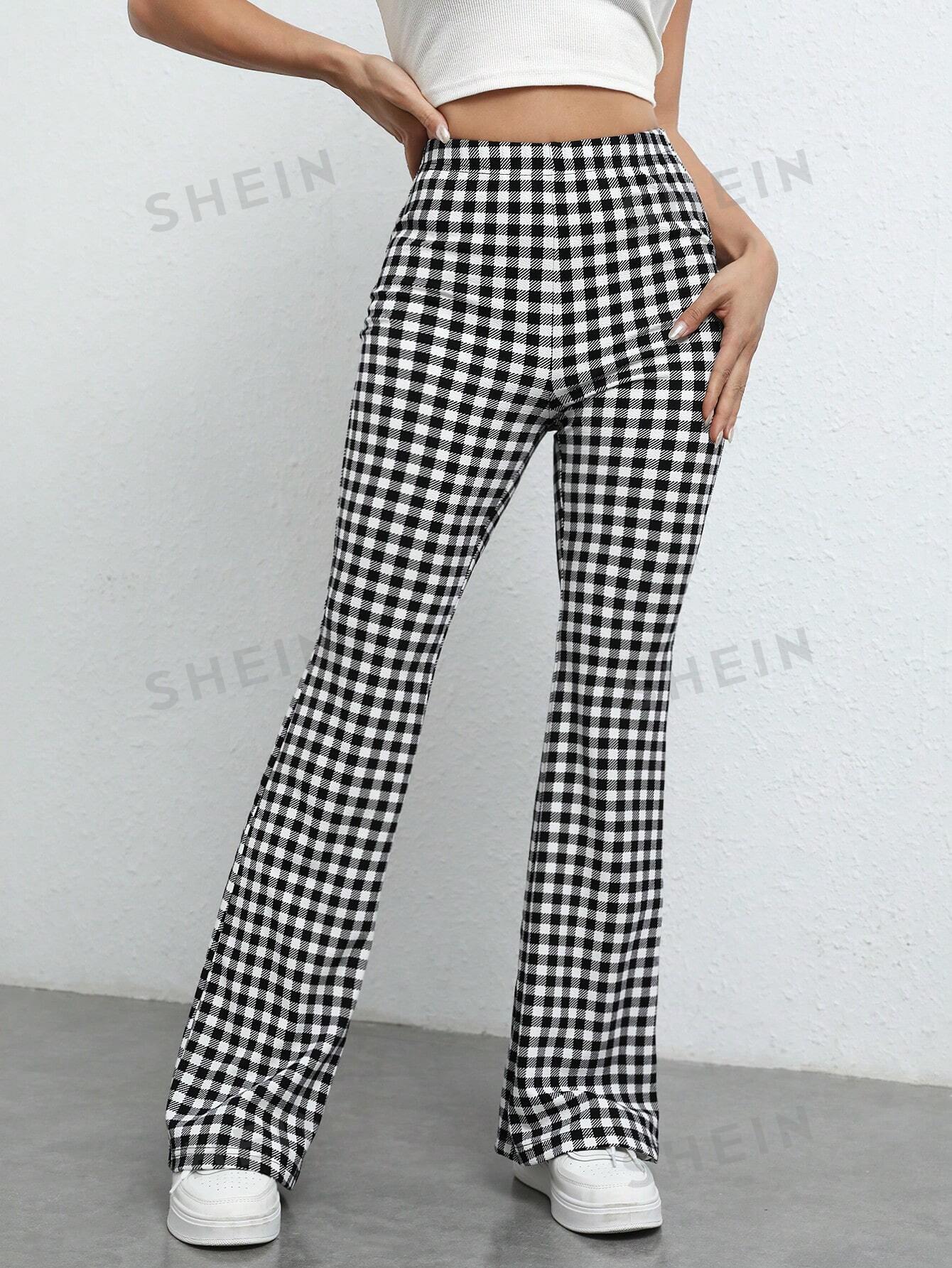 EZwear Gingham Print Flare Leg Pants - Image 6