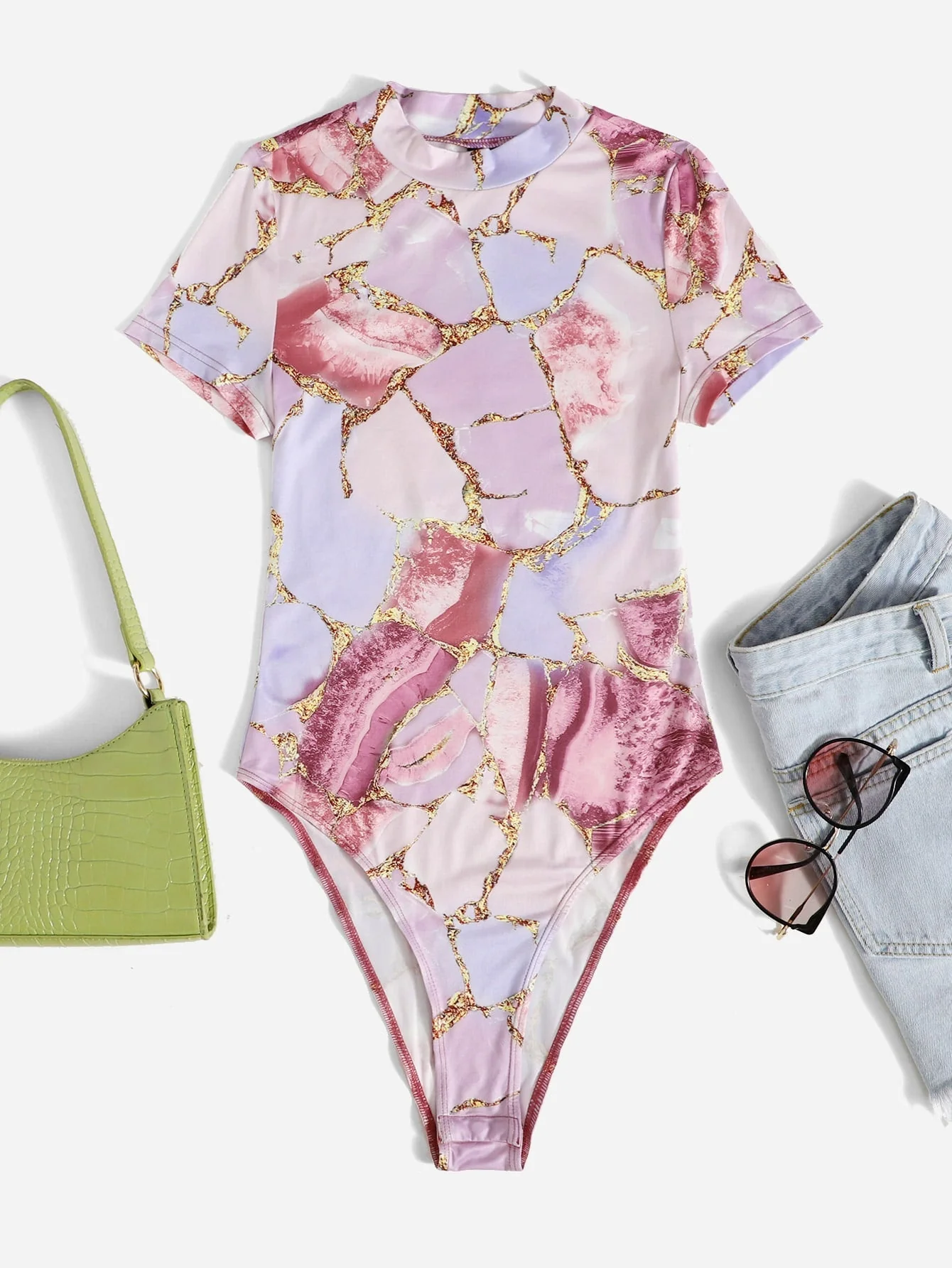 EZwear Marble Print High Cut Bodysuit - Image 4