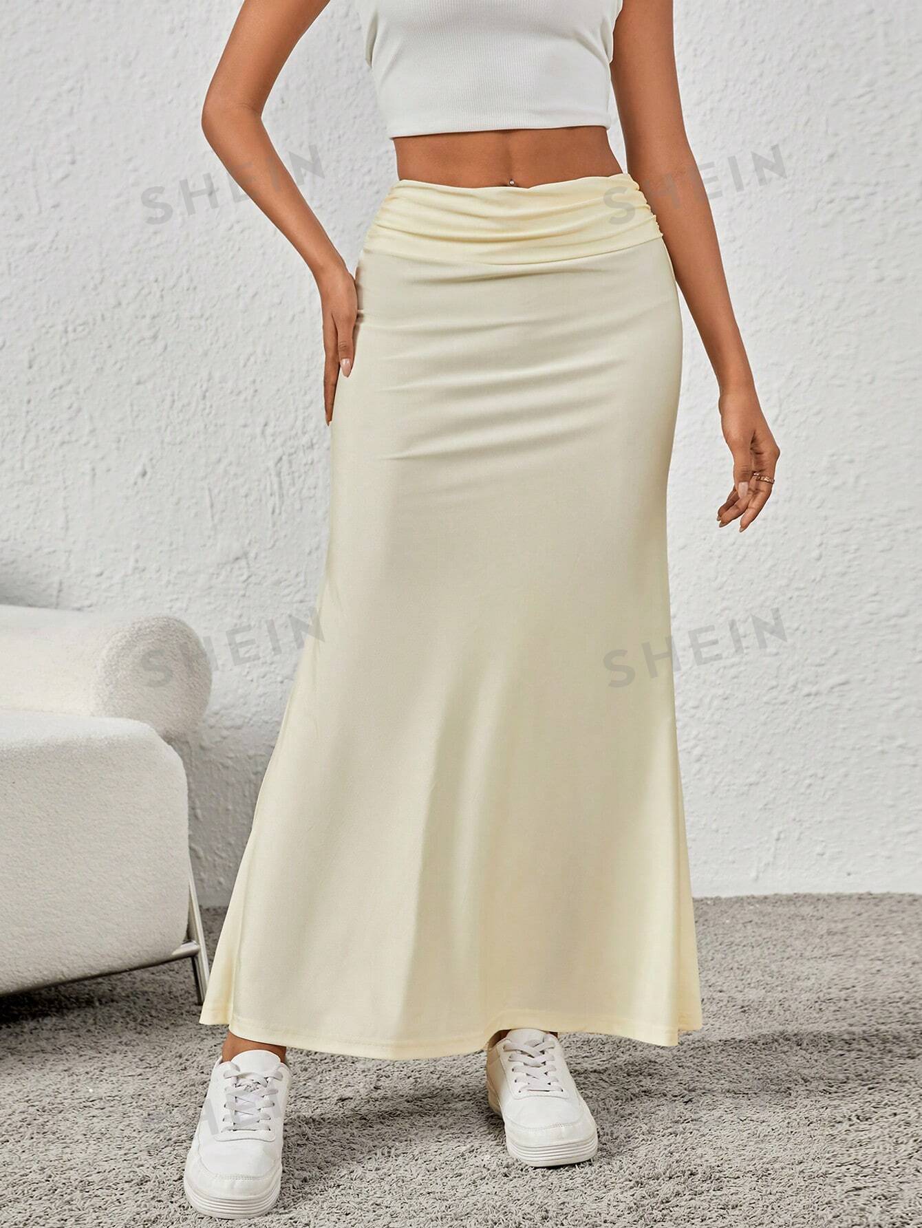 EZwear Solid Color Pleated Detail Skirt - Image 2
