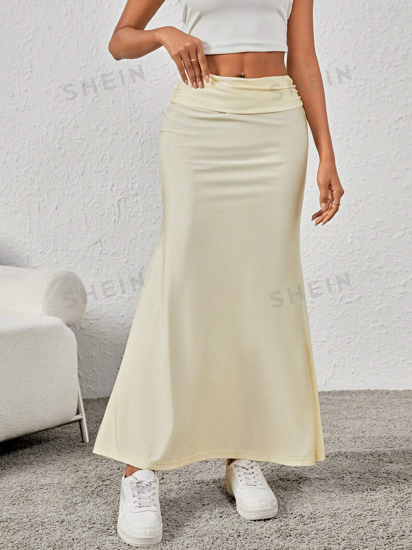 EZwear Solid Color Pleated Detail Skirt - Image 8