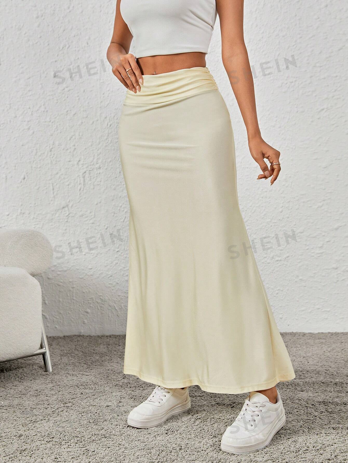 EZwear Solid Color Pleated Detail Skirt - Image 9