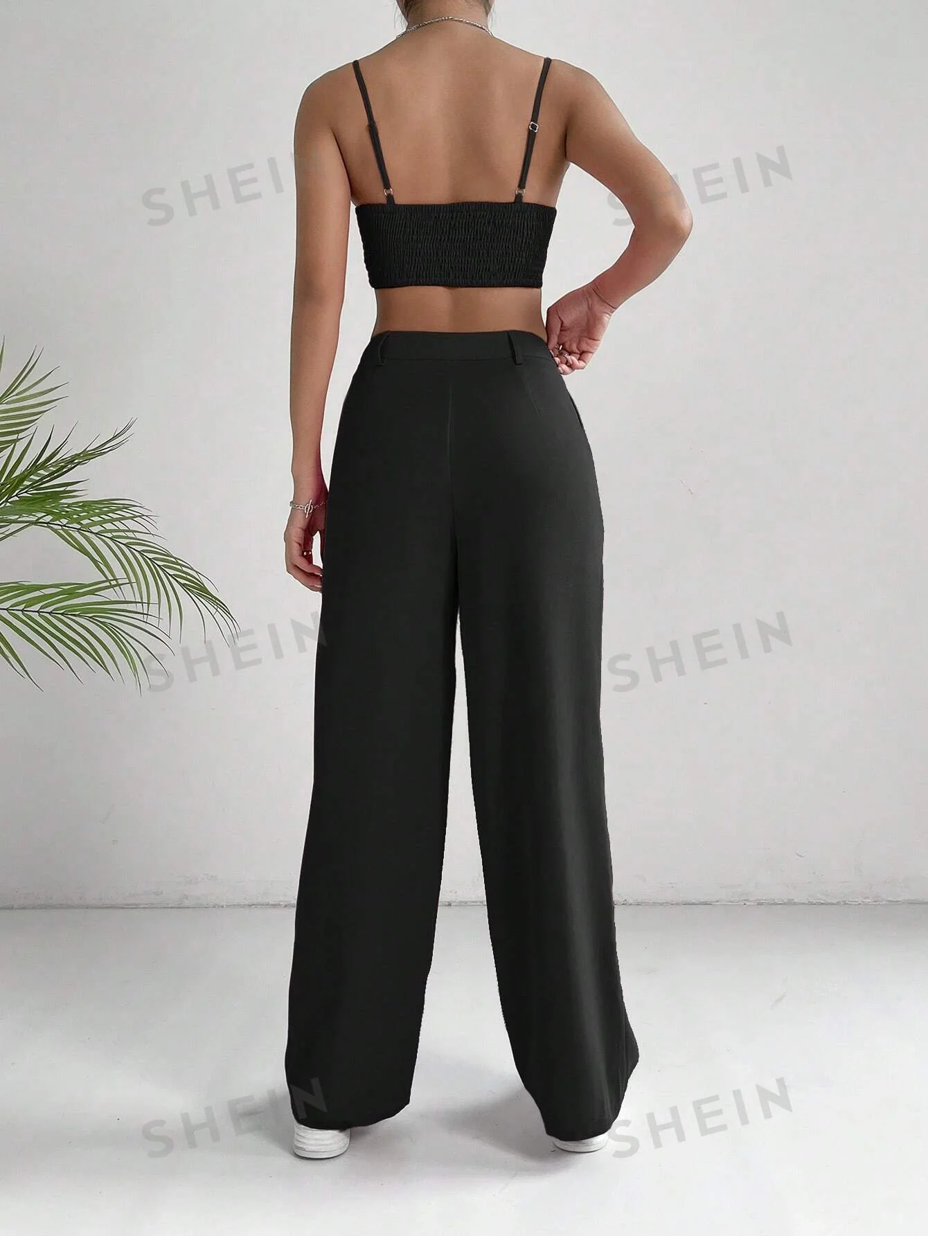 EZwear Solid Crop Cami Top & Wide Leg Pants - Image 2