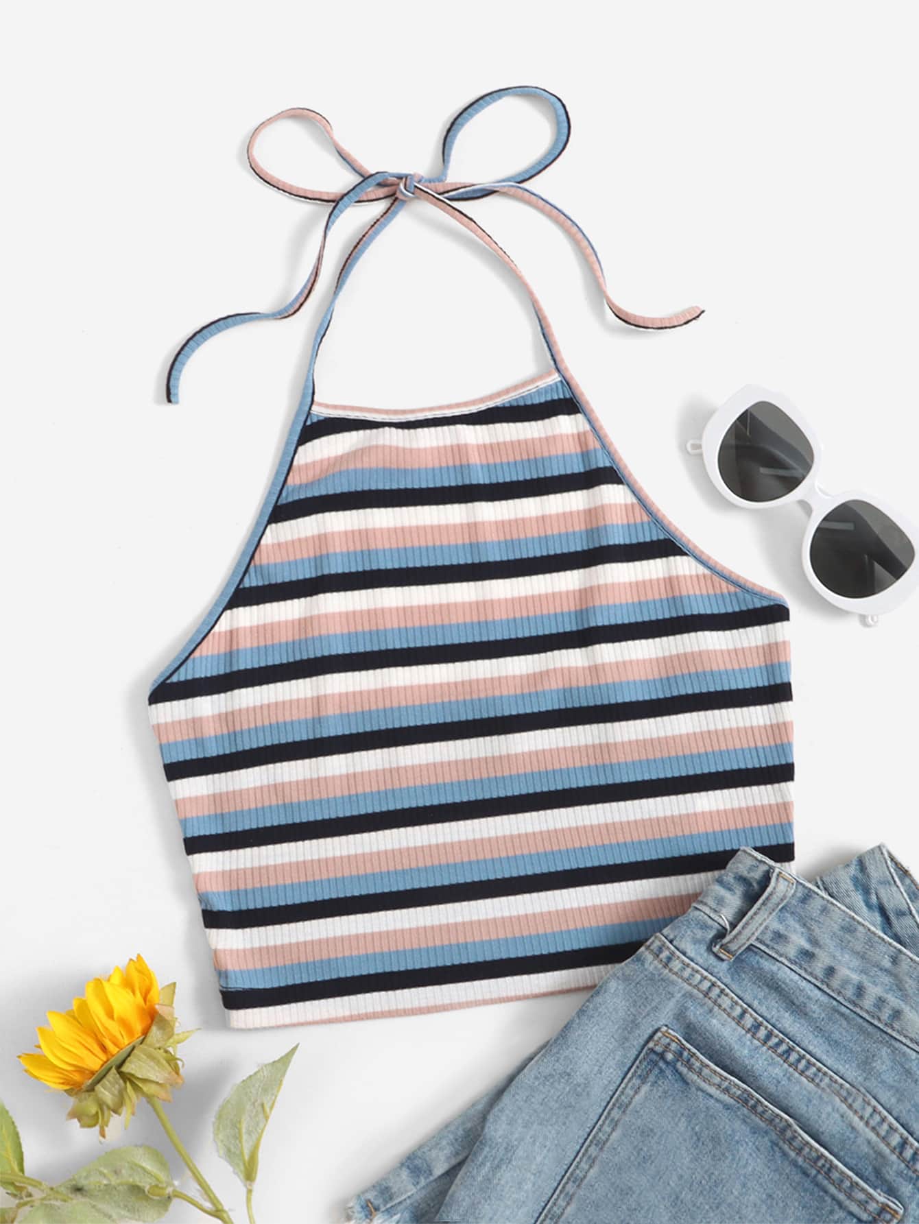 EZwear Solid Rib-knit Halter Top - Image 2