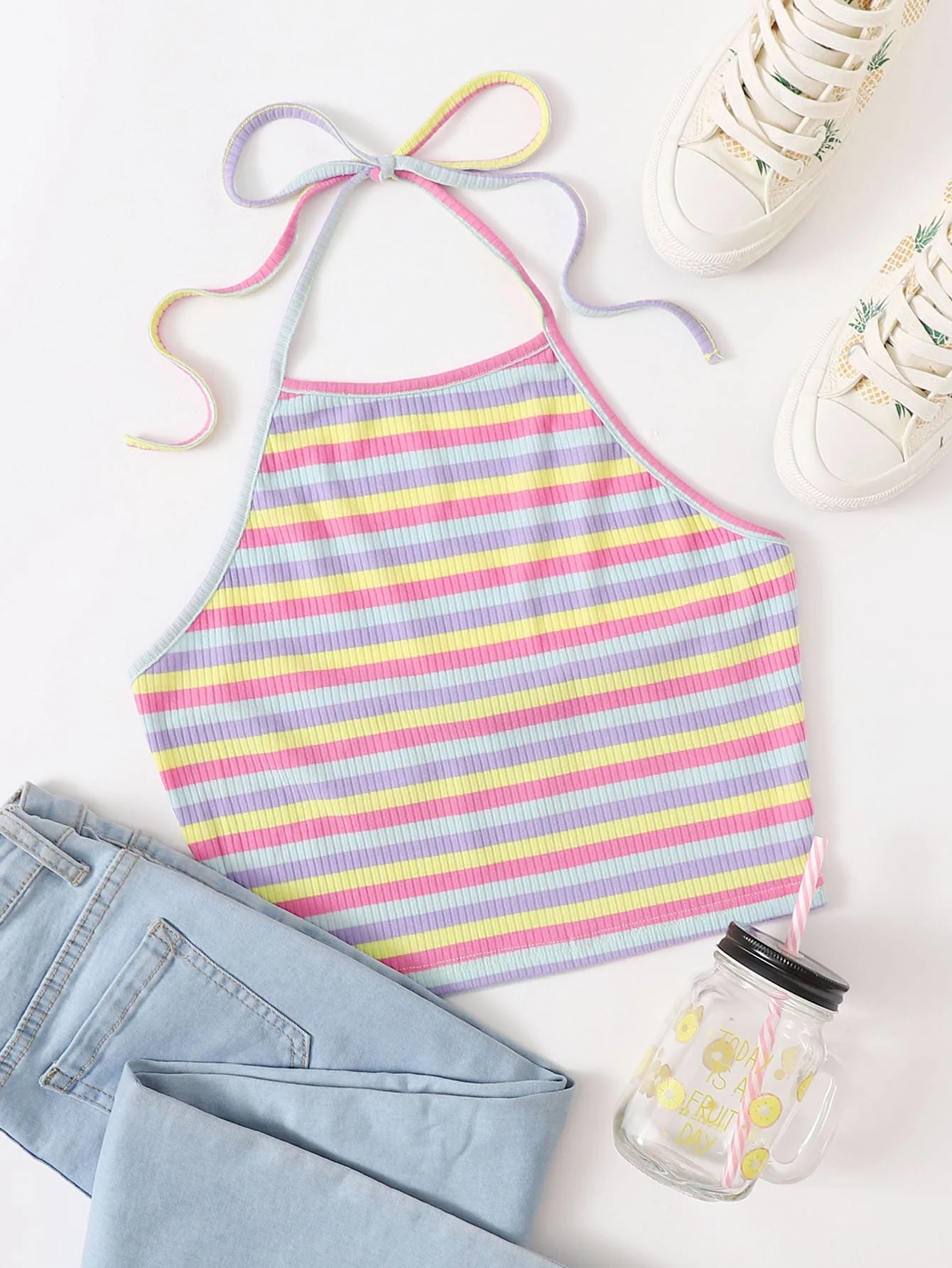 EZwear Solid Rib-knit Halter Top - Image 3