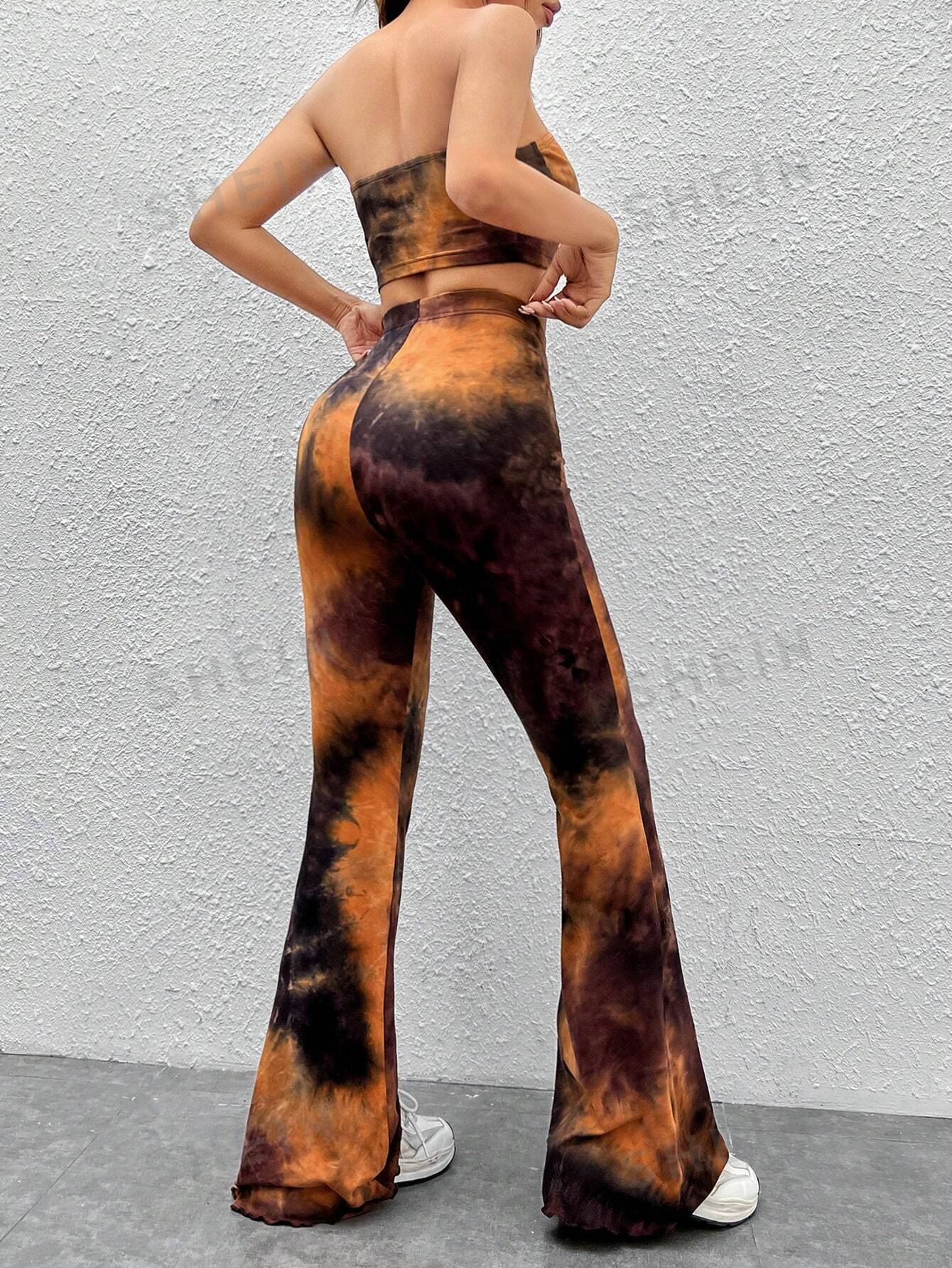 EZwear Tie Dye Crop Tube Top & Flare Leg Pants - Image 4
