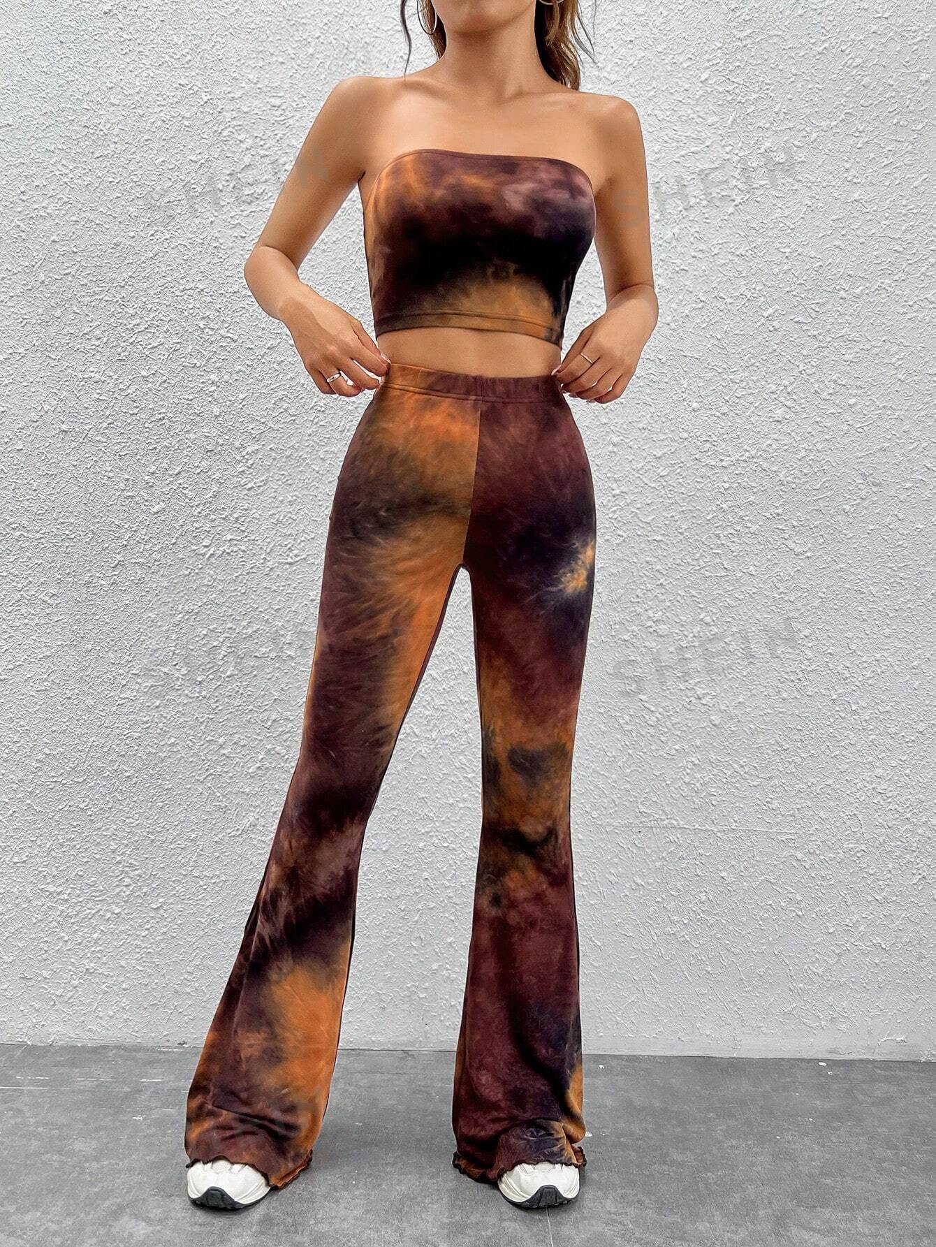 EZwear Tie Dye Crop Tube Top & Flare Leg Pants - Image 5