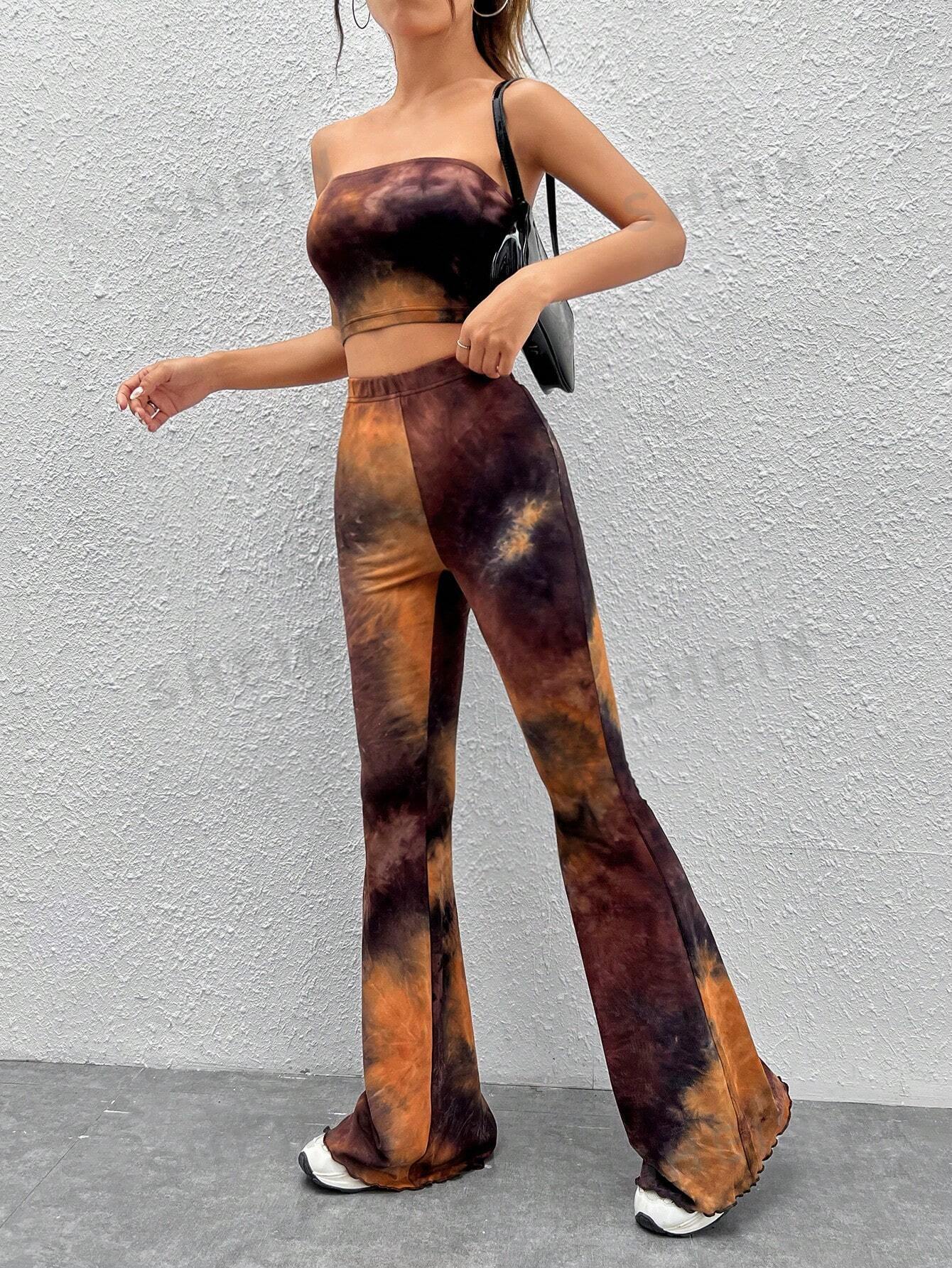 EZwear Tie Dye Crop Tube Top & Flare Leg Pants - Image 6