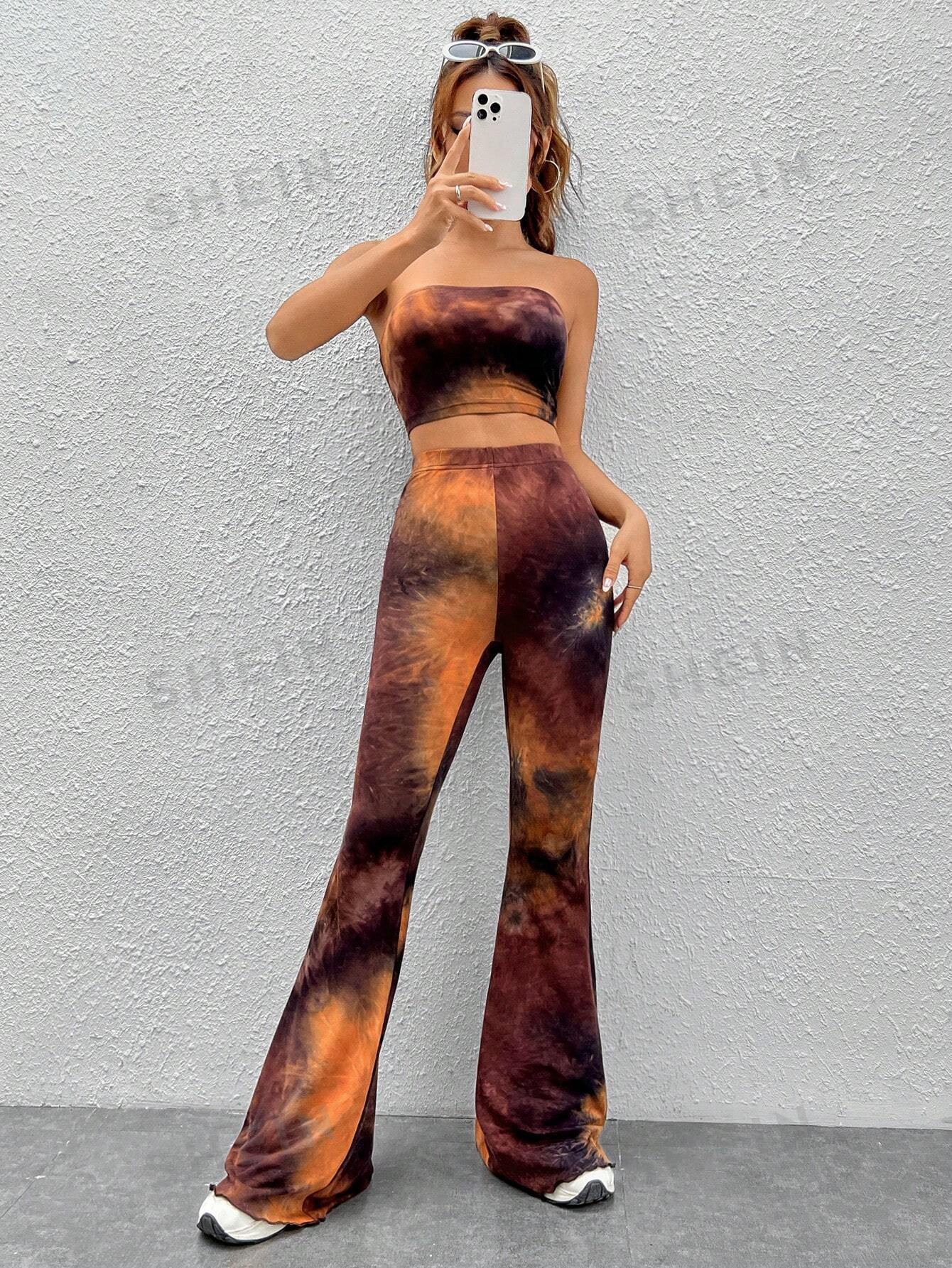 EZwear Tie Dye Crop Tube Top & Flare Leg Pants - Image 7