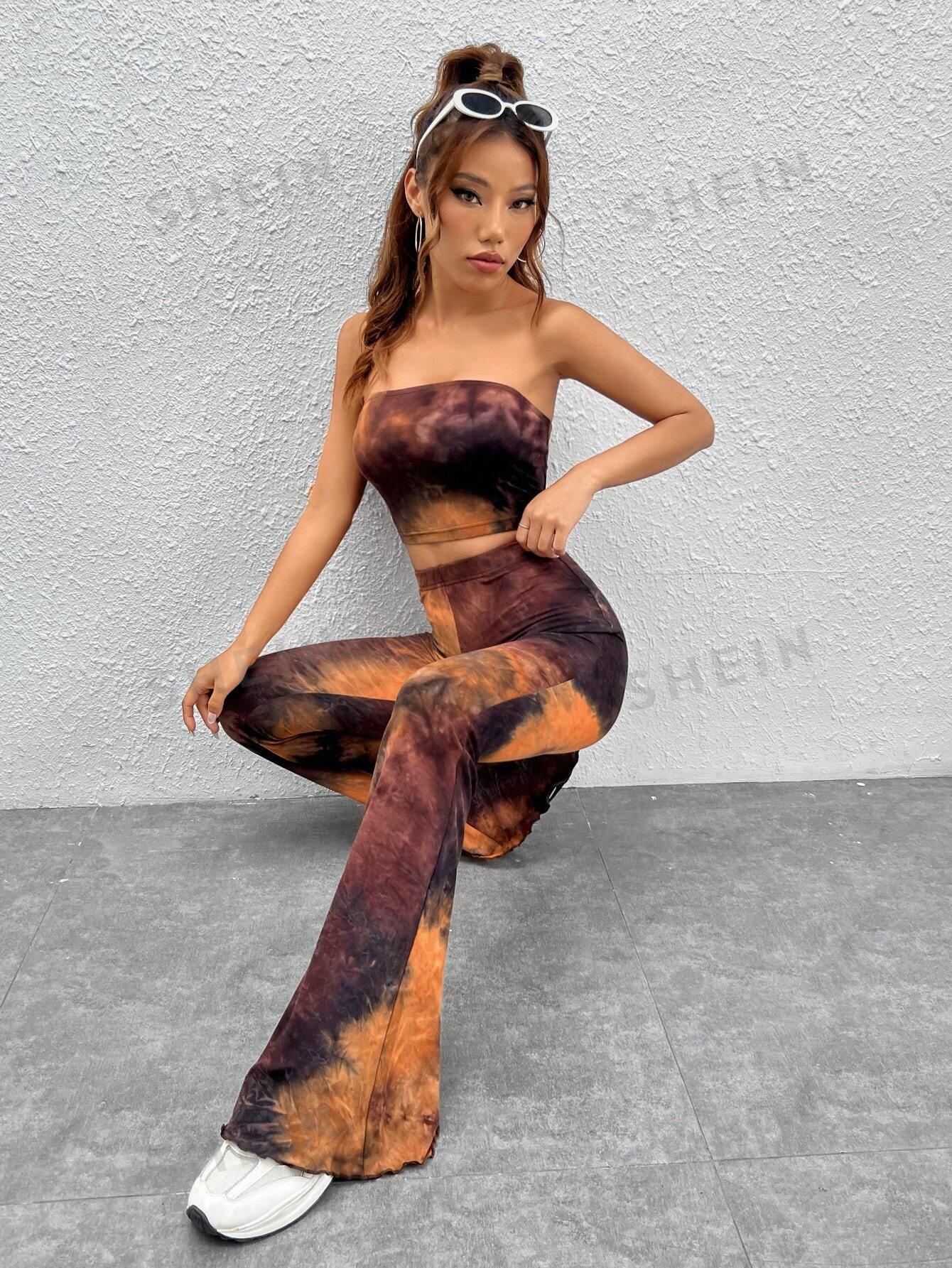 EZwear Tie Dye Crop Tube Top & Flare Leg Pants - Image 8