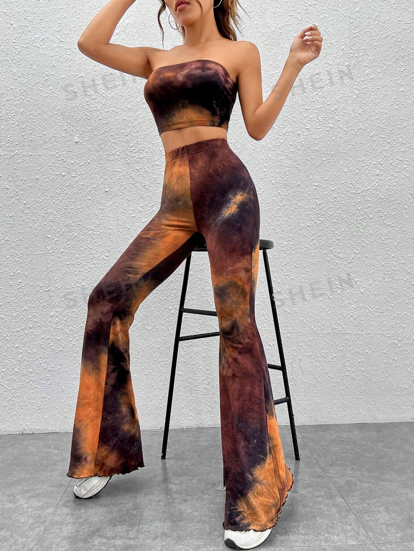 EZwear Tie Dye Crop Tube Top & Flare Leg Pants - Image 9