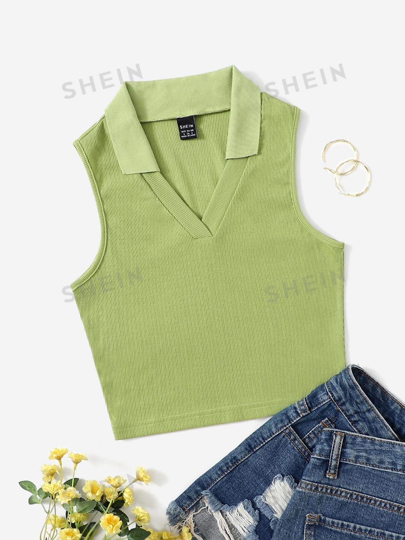 EZwear V-collar Solid Tank Top FD