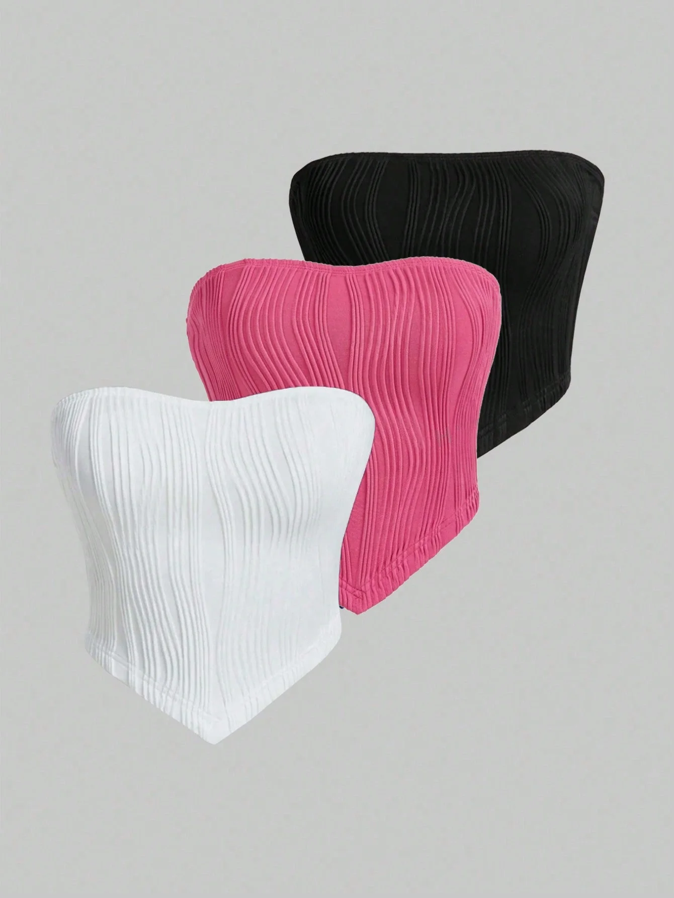EZwear Women Summer Casual Solid Color Texture Strapless Top - Image 3