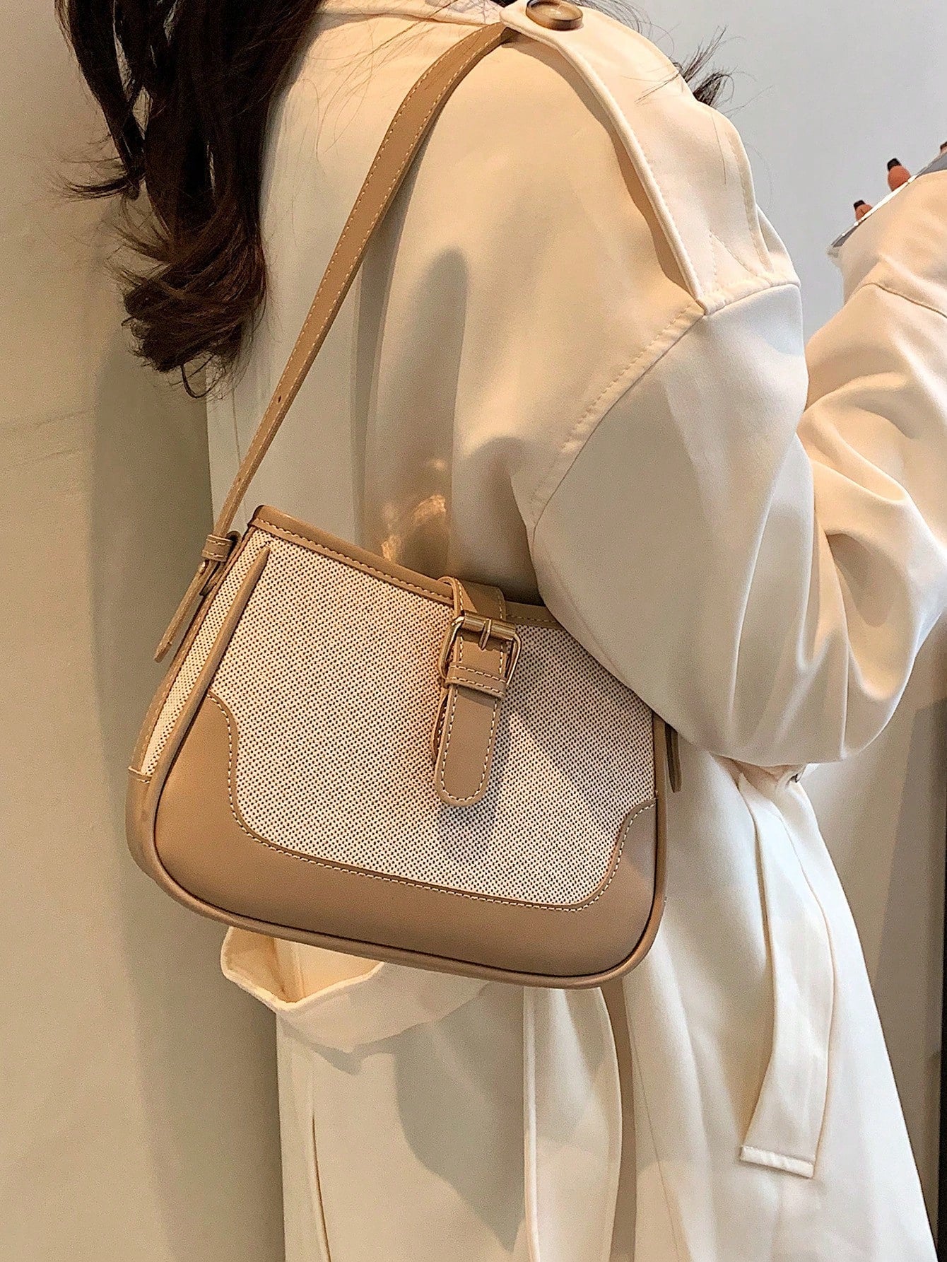 Fashionable Linen Cloth Color Blocking Elegant Shoulder Cross-body Bag - Image 10