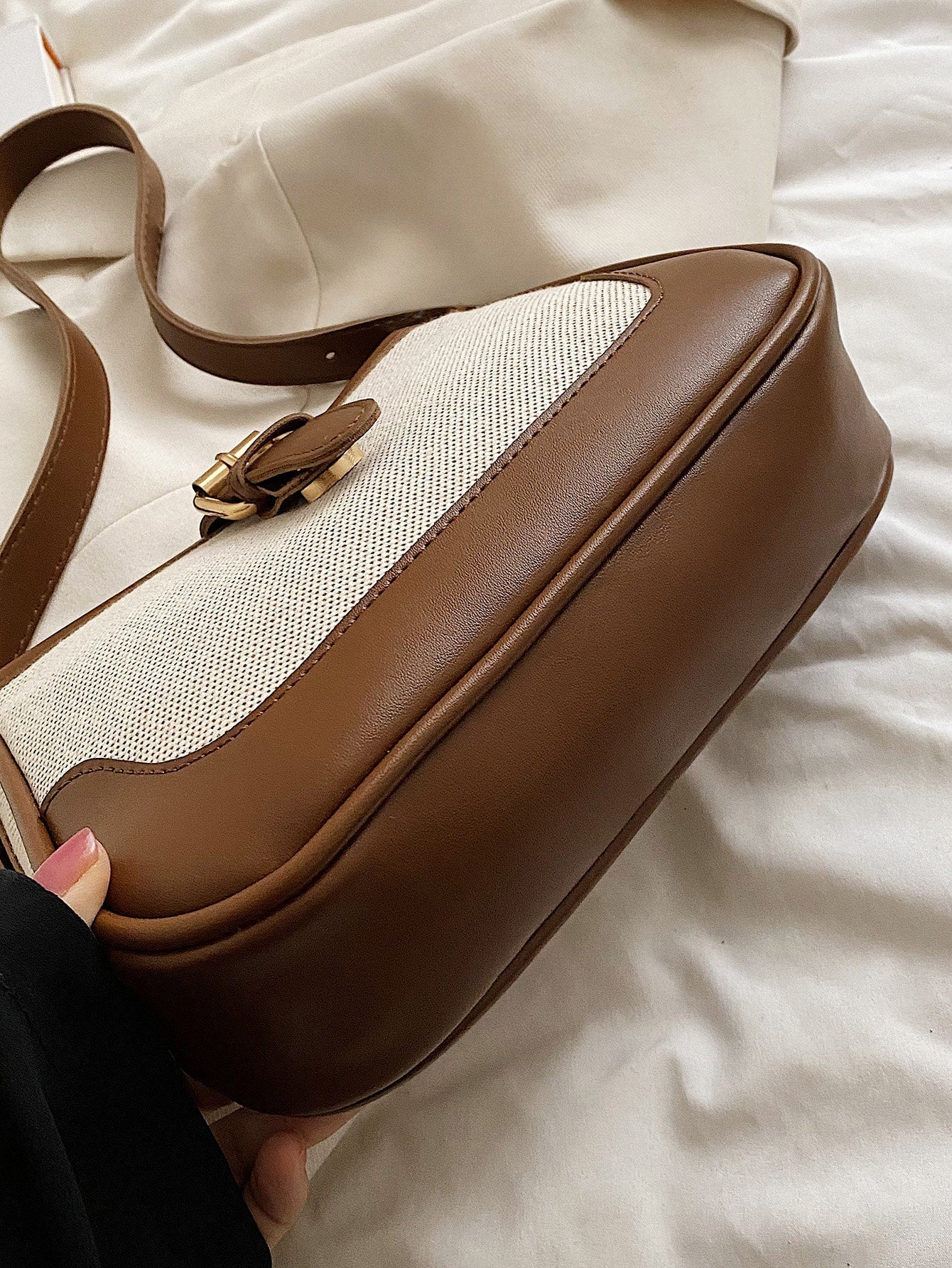 Fashionable Linen Cloth Color Blocking Elegant Shoulder Cross-body Bag - Image 14