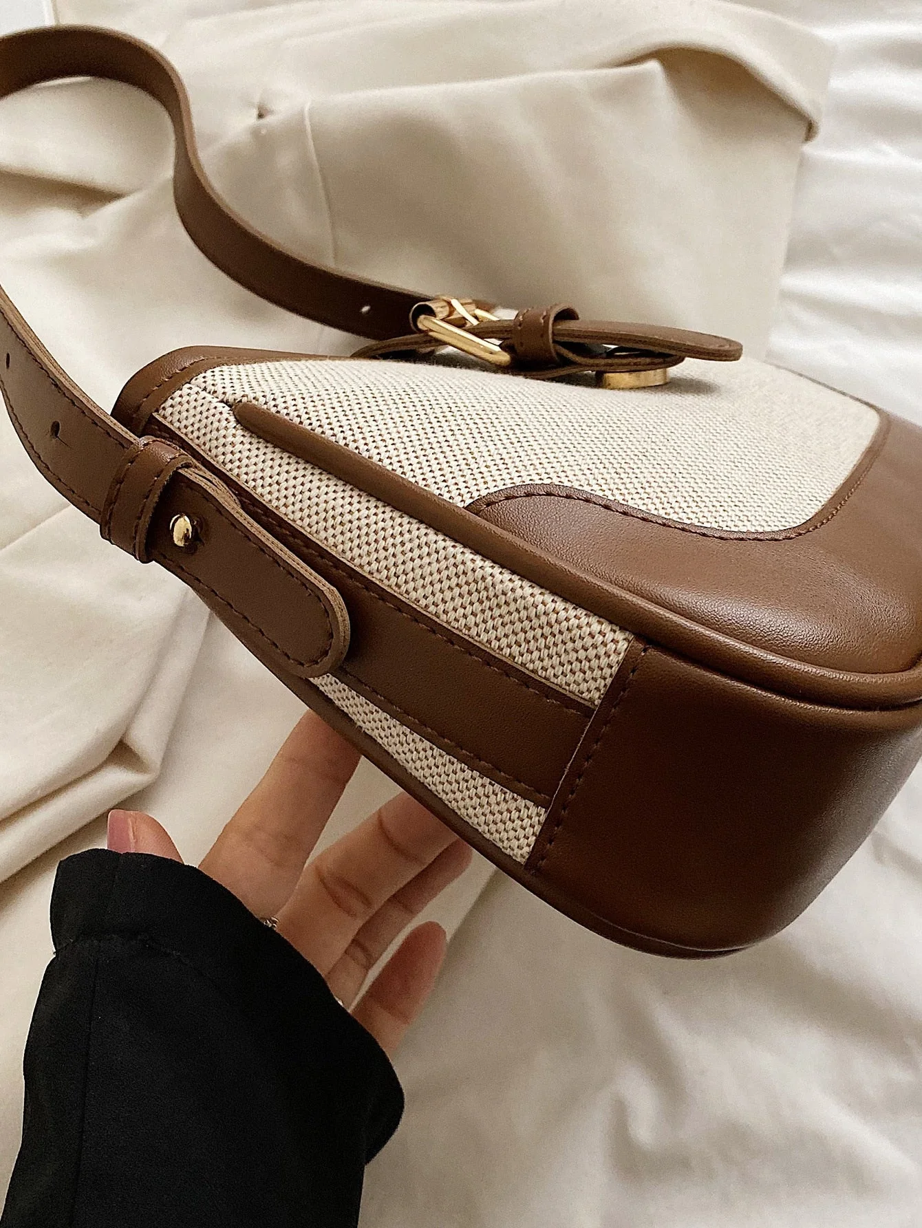 Fashionable Linen Cloth Color Blocking Elegant Shoulder Cross-body Bag - Image 16