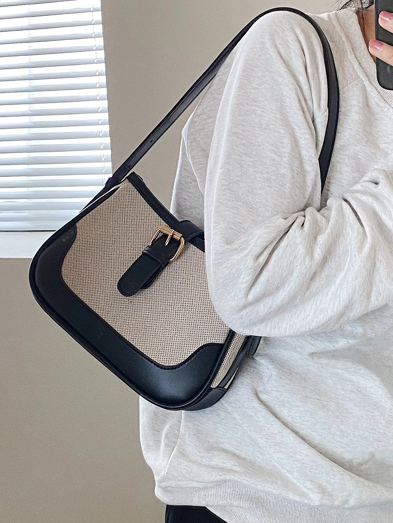 Fashionable Linen Cloth Color Blocking Elegant Shoulder Cross-body Bag - Image 18