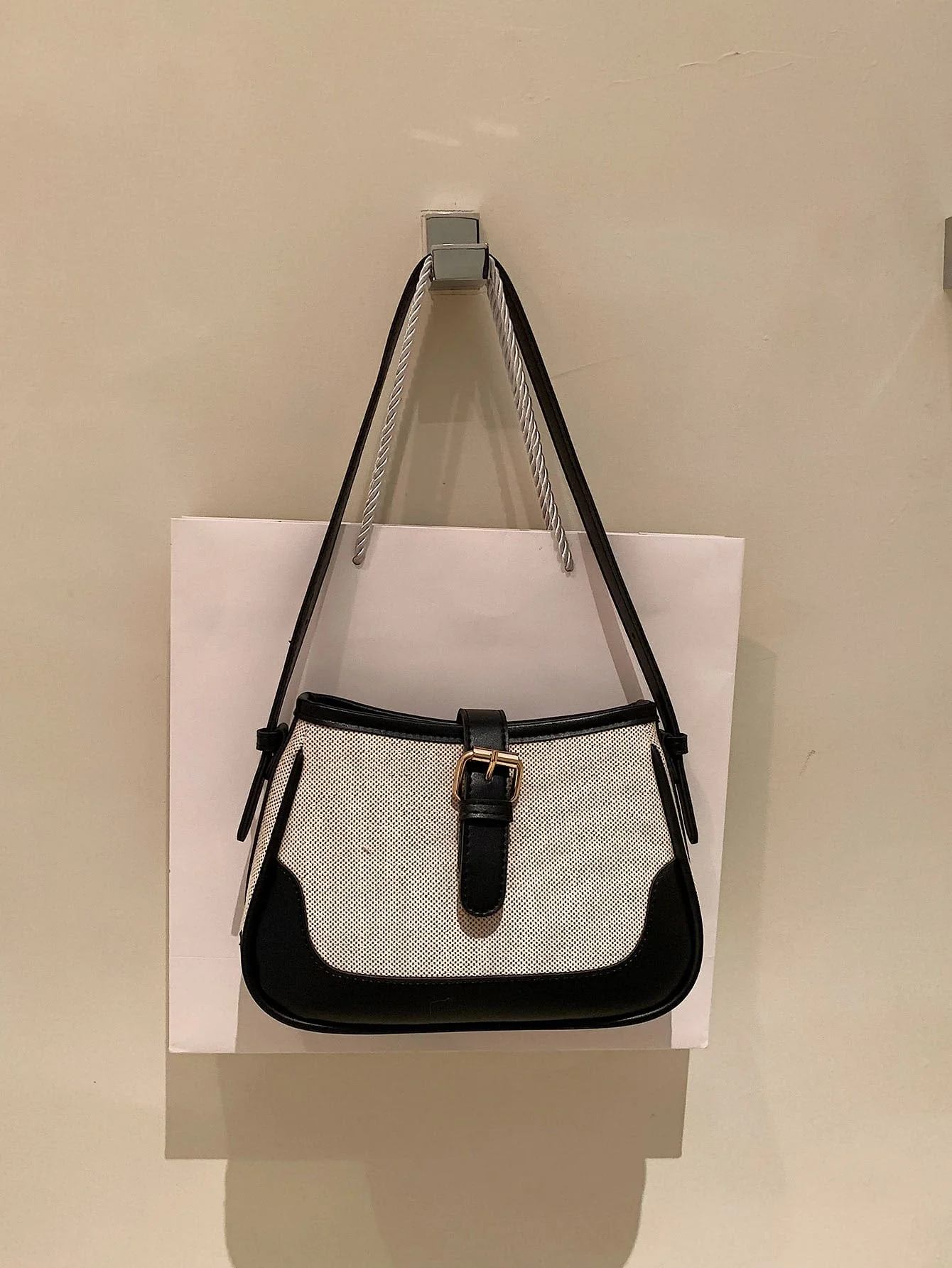 Fashionable Linen Cloth Color Blocking Elegant Shoulder Cross-body Bag - Image 20