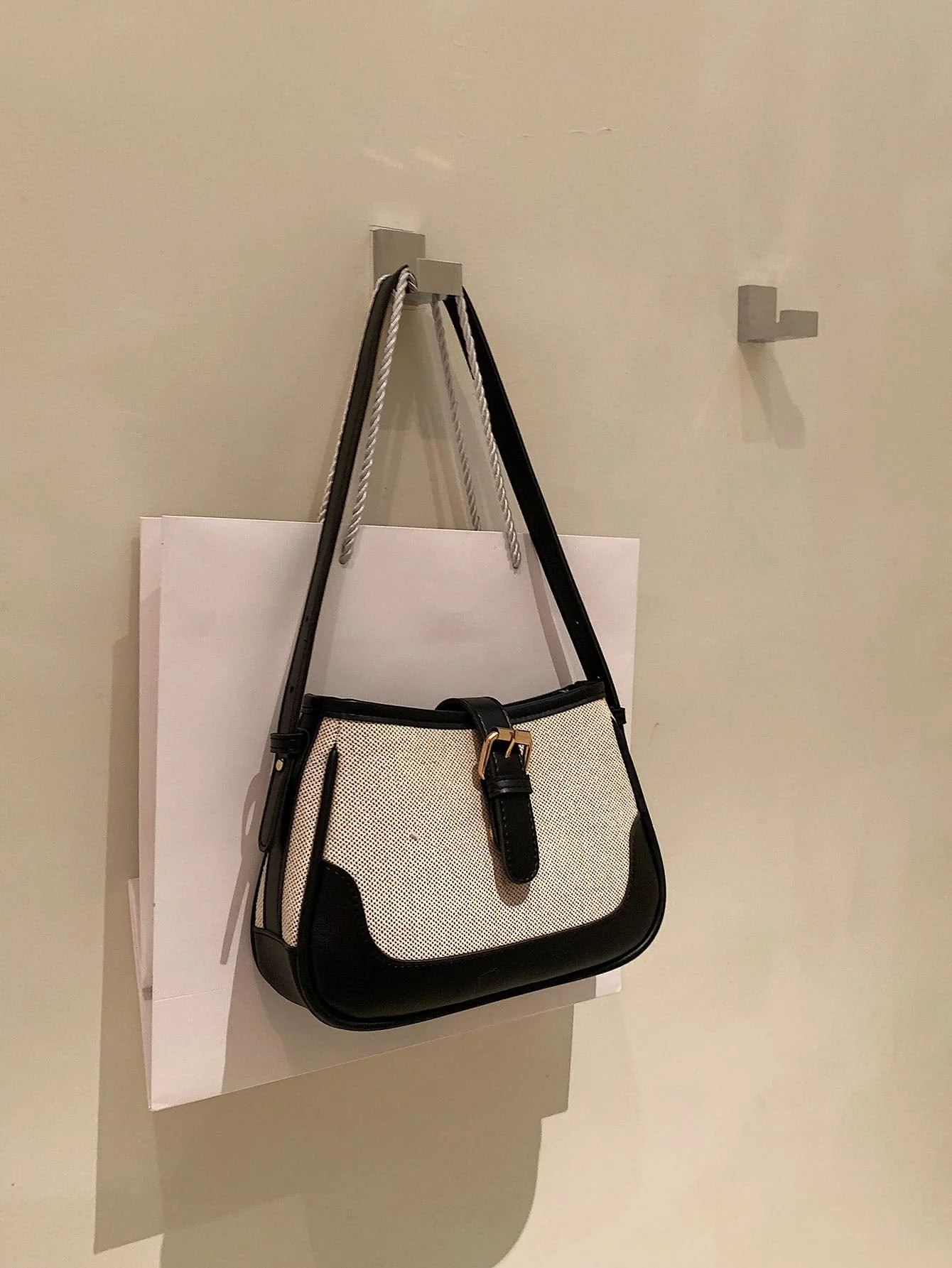 Fashionable Linen Cloth Color Blocking Elegant Shoulder Cross-body Bag - Image 21