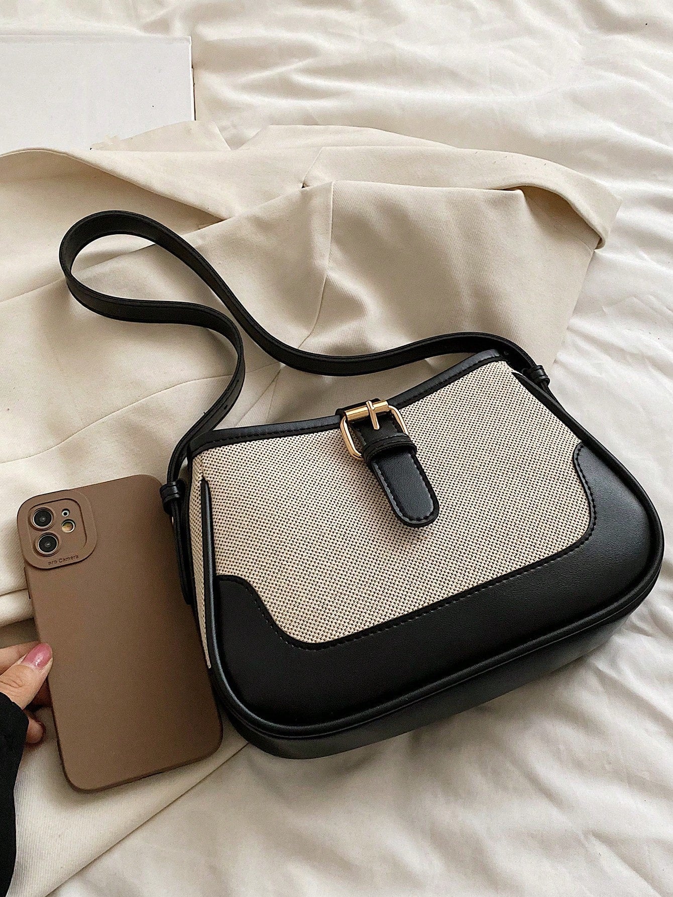 Fashionable Linen Cloth Color Blocking Elegant Shoulder Cross-body Bag - Image 23