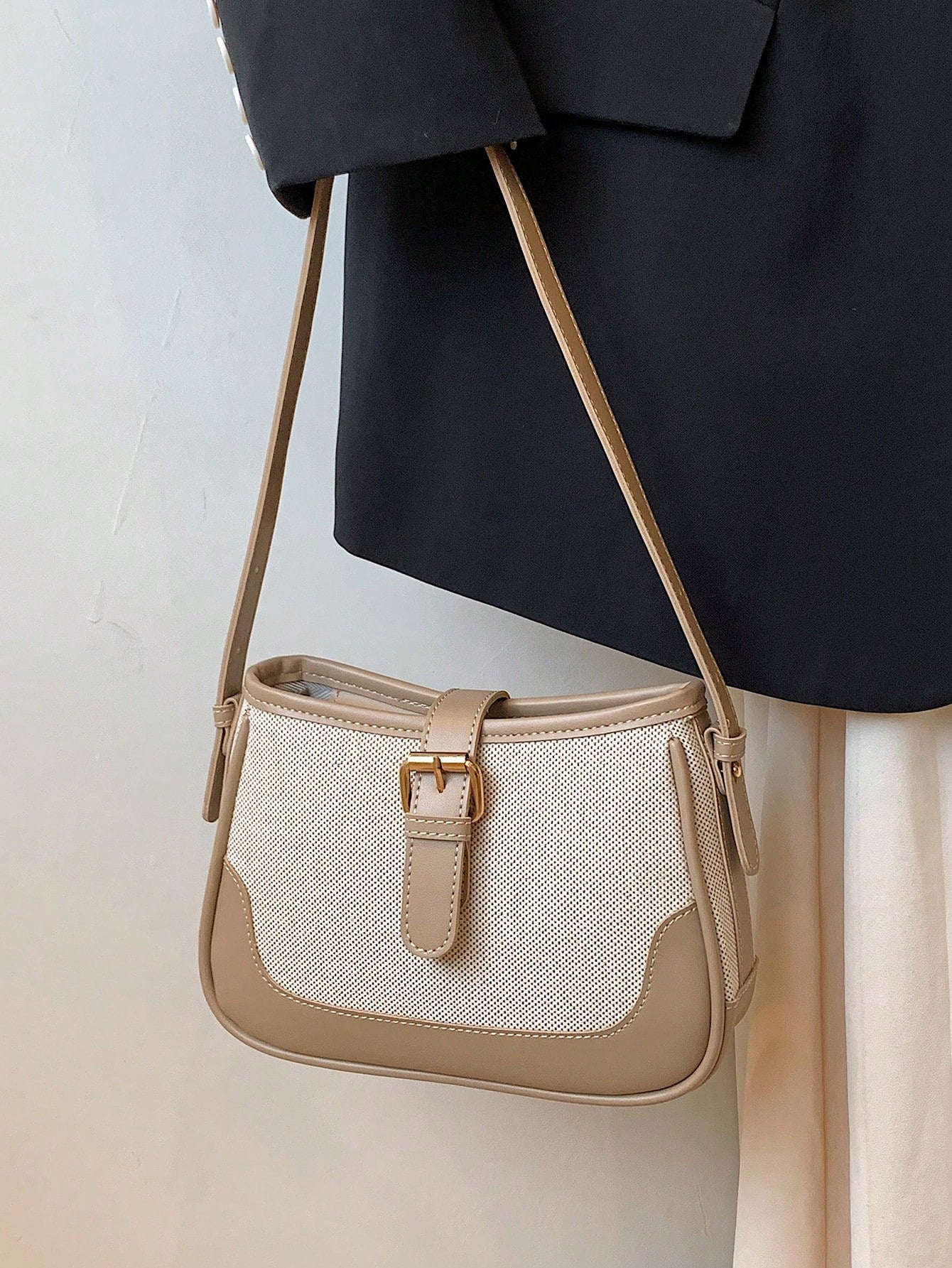 Fashionable Linen Cloth Color Blocking Elegant Shoulder Cross-body Bag - Image 5