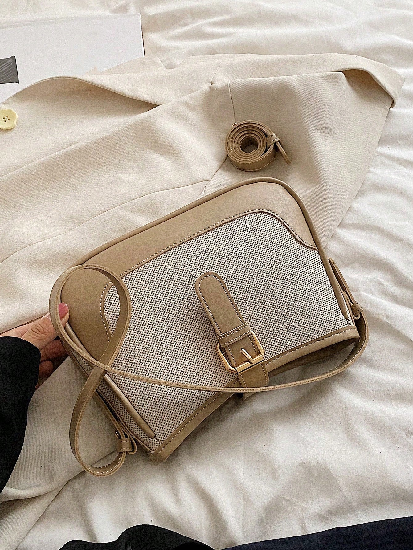 Fashionable Linen Cloth Color Blocking Elegant Shoulder Cross-body Bag - Image 6